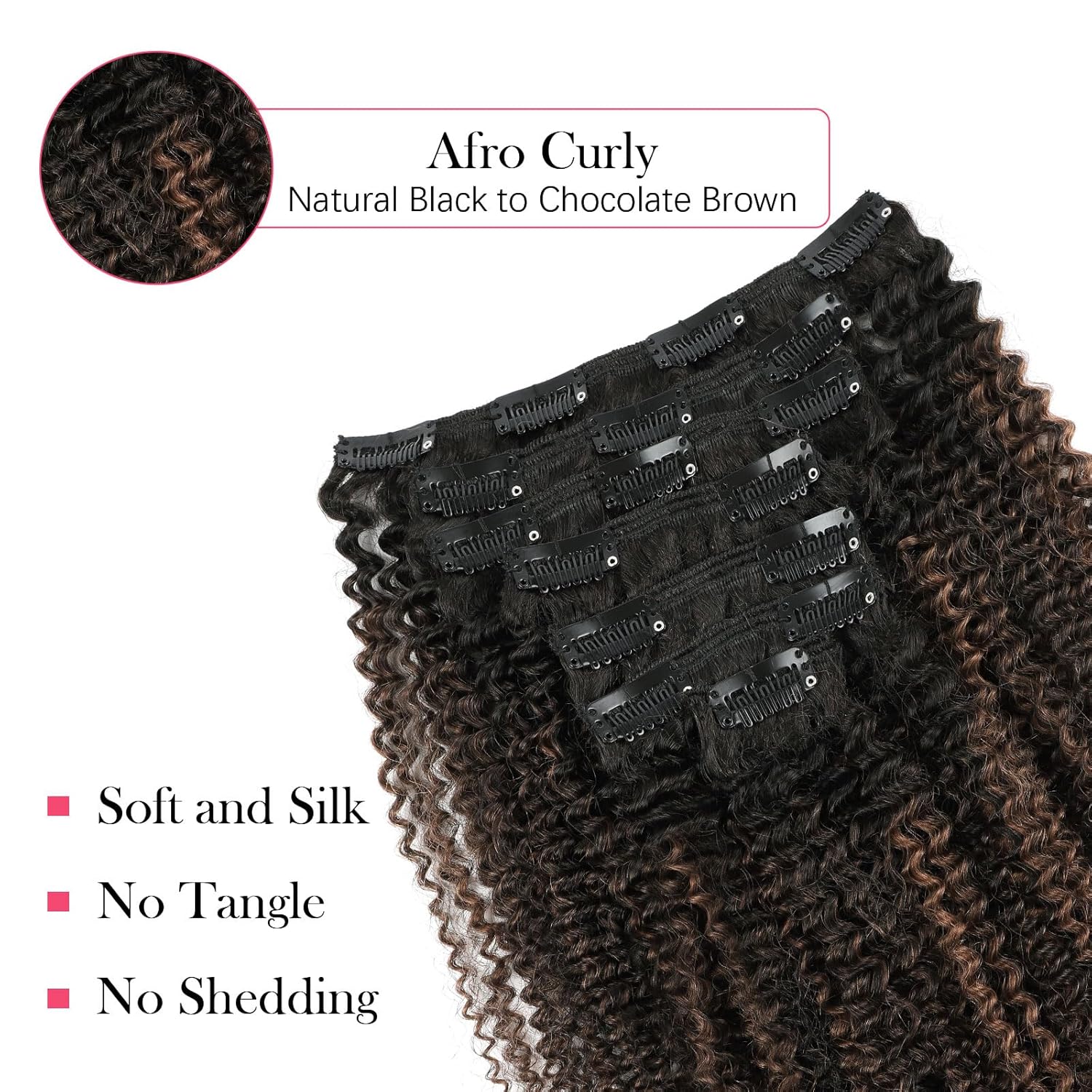 Sassina 4B Invisible Afro Curly Clip ins Human Hair Extensions Curly Clip in Hair Extensions for Women Natural Black to Chocolate Brown Virgin Human Hair 120 Grams 14 Inch 7 Pcs