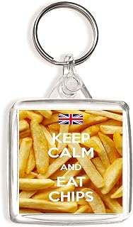 Keep Calm and Eat Chips - Square Keyring