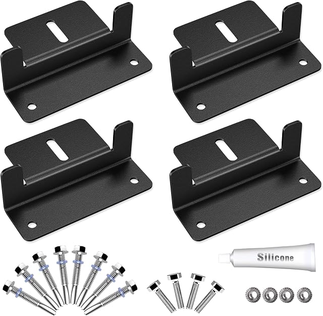Solar Panel Mounting Bracket Aluminum Solar Panel Z Brackets Roof Solar Panel Bracket for RV, Boat, Wall, Caravans, Yacht and Other Off Gird Installation, Set of 4 Units, Black