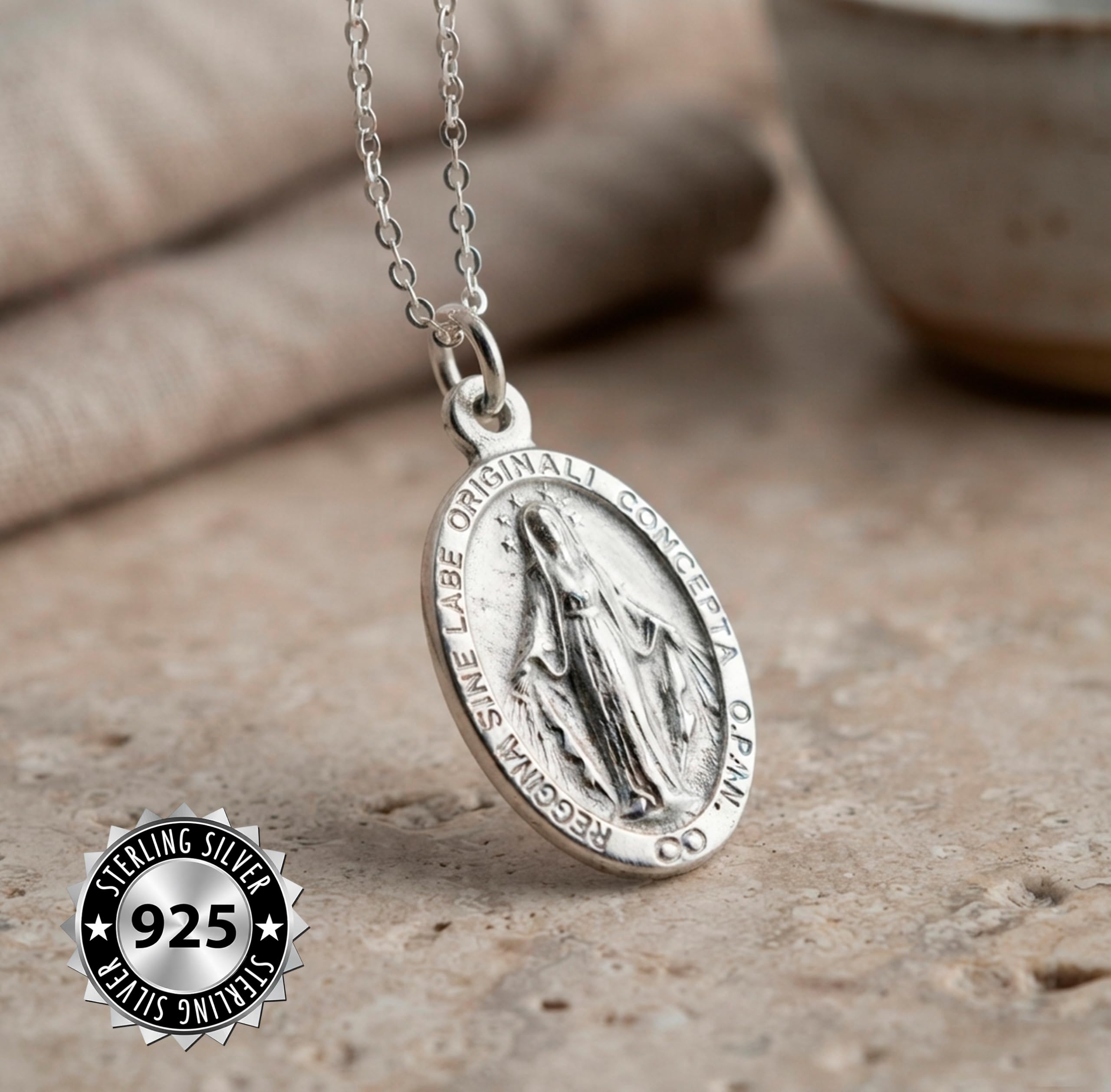 Only faith Collana con medaglia miracolosa, in argento Sterling 925, catena