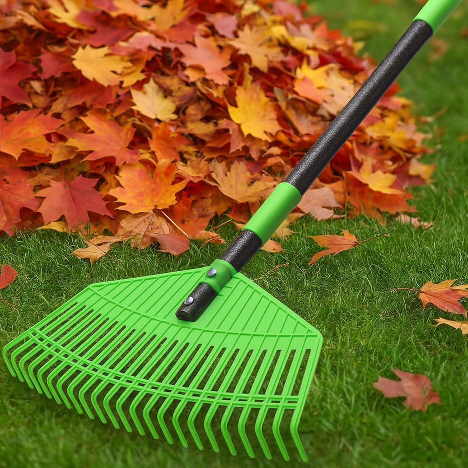 Rastrello per Foglie, Rastrello da Giardino Largo 42 cm per Cortile e Prato, Rastrello per Foglie da Giardino con Manico Lungo Regolabile 106 cm, Testa in Plastica con 23 Denti per Spazzare Foglie