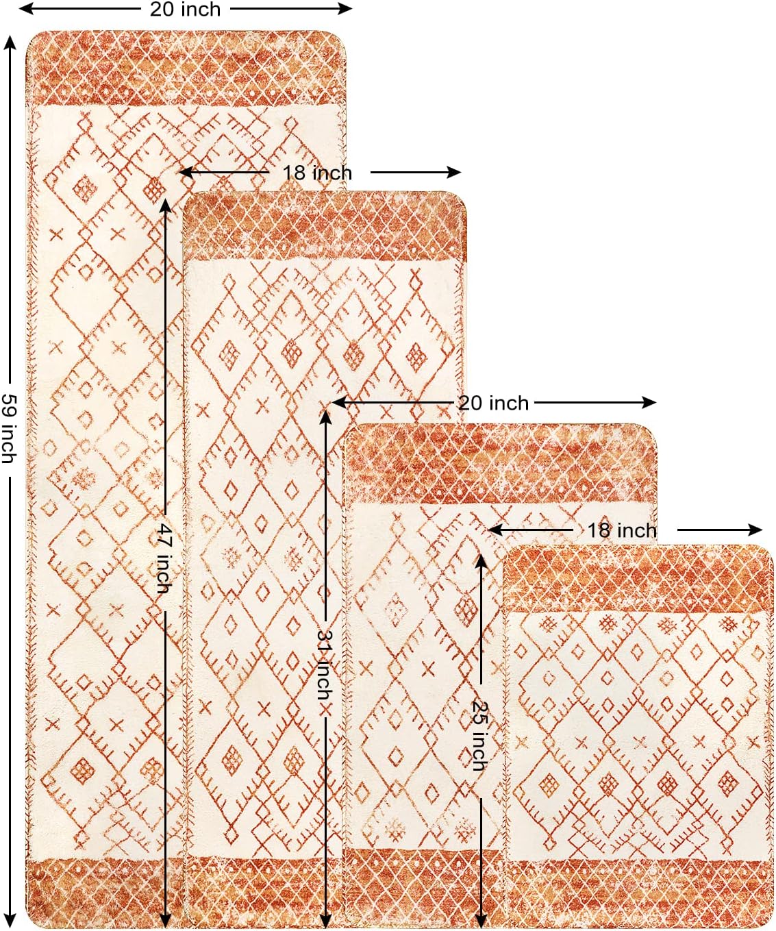Uphome Bathroom Rugs 20x31 inch Orange Distressed Boho Bath Mat Non-Slip Vintage Moroccan Geometric Farmhouse Bath Rug Soft Microfiber Machine Washable Floor Mats for Bathroom Tub Sink Shower