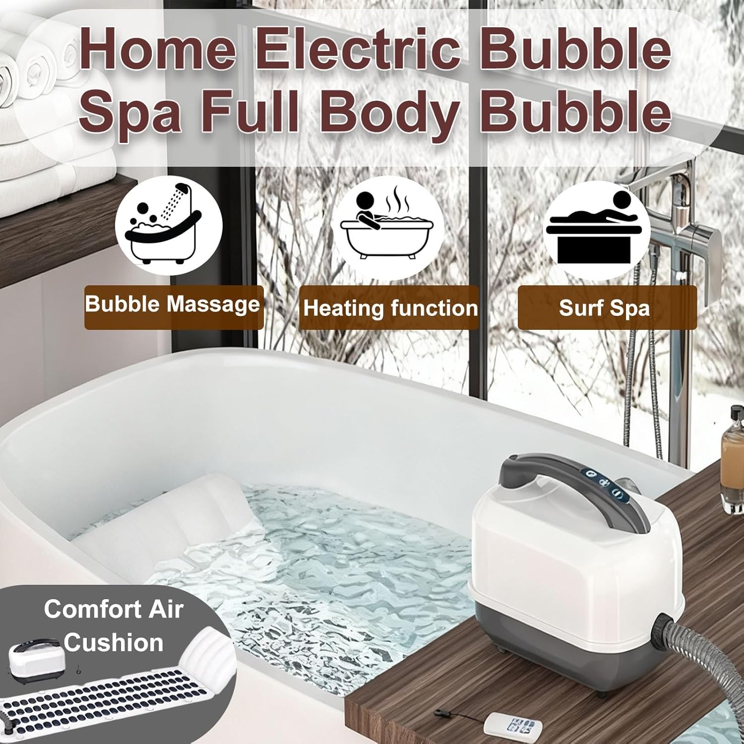 Portable Bubble Bath Mat Spa - Full Body Relaxation Mat with Air Pump, Remote Control & Cushion Pillow for Ultimate Comfort in Bathtub or Spa