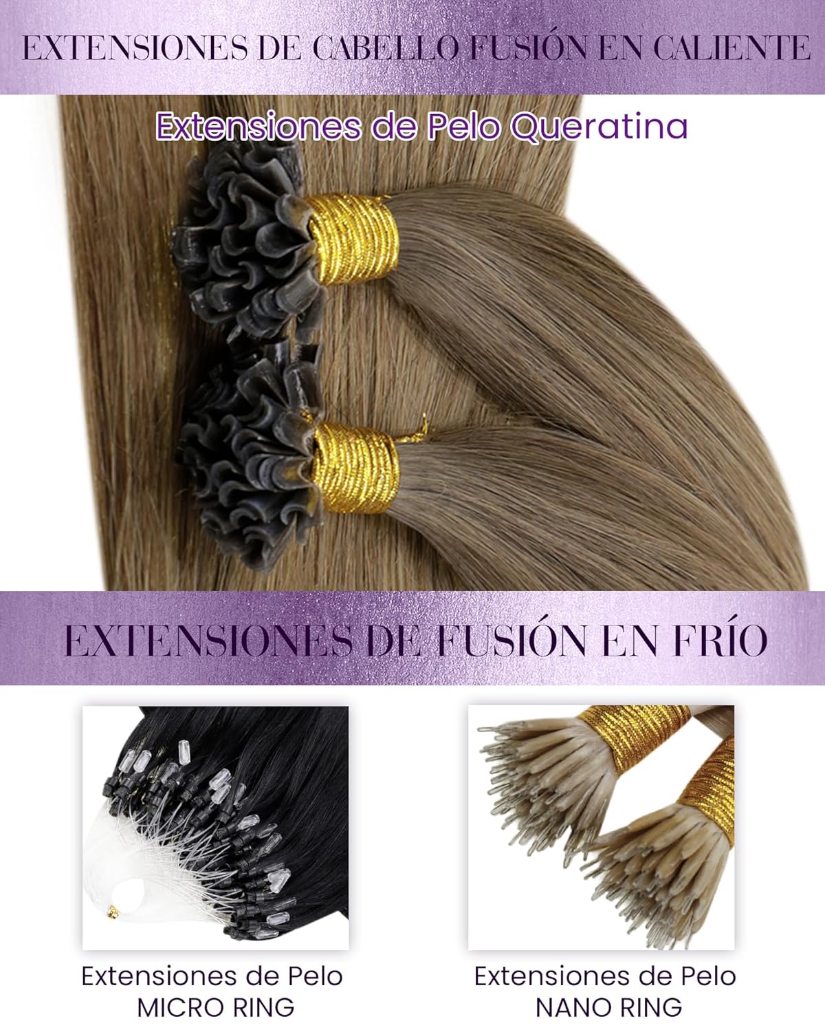 LaaVoo U tip Hair Extensions Human Hair Ombre Brown to Light Brown Mix Golden Brown K Tip Extensions Human Hair Ombre Straight UTip Hair Extensions Real Human Hair Nail Tip 18 Inch 50g/s