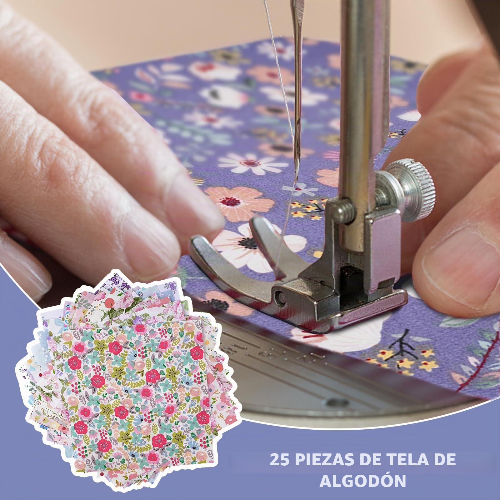 505A Mini MáQuina De Coser Para Principiantes Con 12 Puntadas, 42 Piezas Kit De Costura Y 25 Piezas Patchwork, Carrete De Hilo, MáQuinas De Coser EléCtricas, Adecuada Para Vaqueros