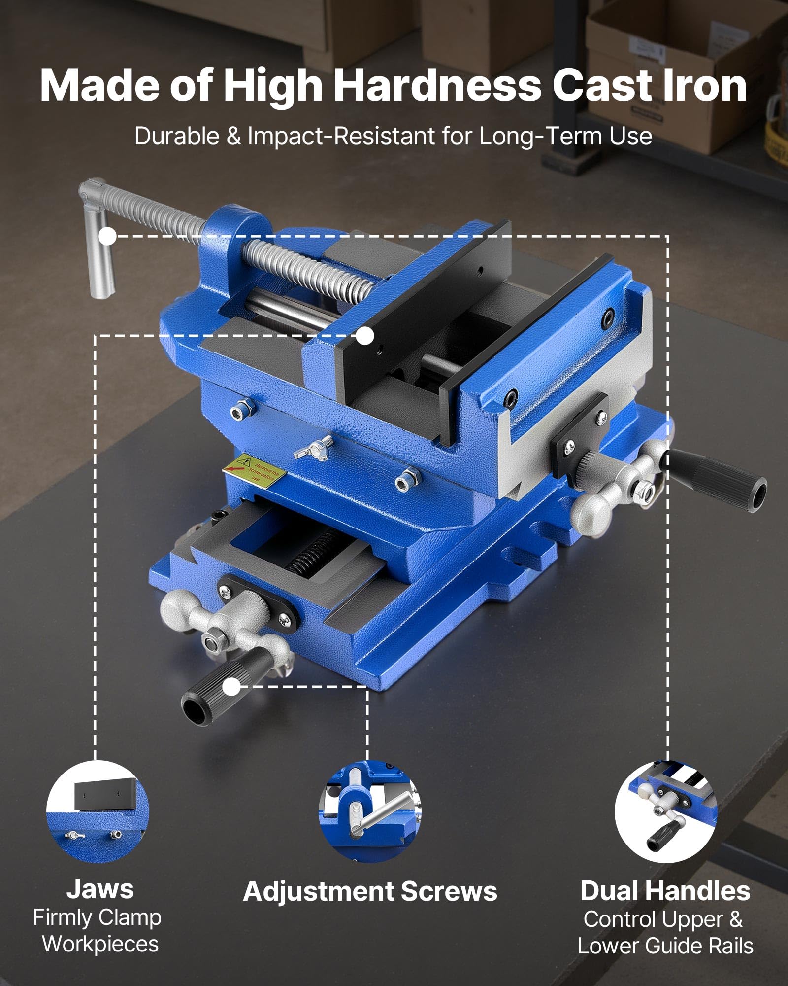 VEVOR Étau Croisé de Perceuse à Colonne, Largeur de Mâchoire 101,6 mm, Étau d'Établi de Perçage en Fonte Robuste, avec Axe XY Bidirectionnel, pour Travail du Bois, Perçage, Fraiseuse CNC, Atelier