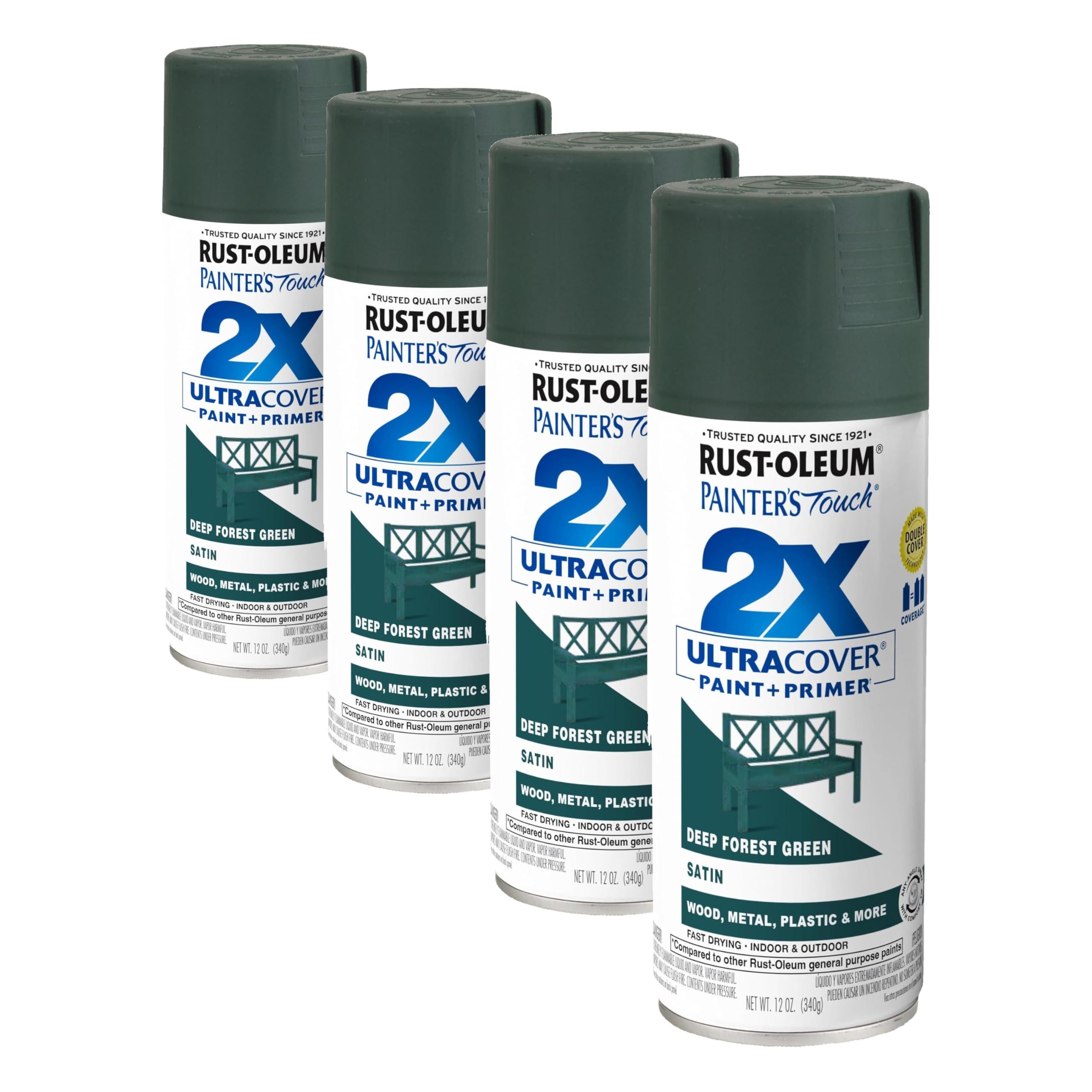 Rust-Oleum 350372 Painter's Touch 2X Ultra Cover Spray Paint, 12 oz, Satin Deep Forest (Pack of 4)