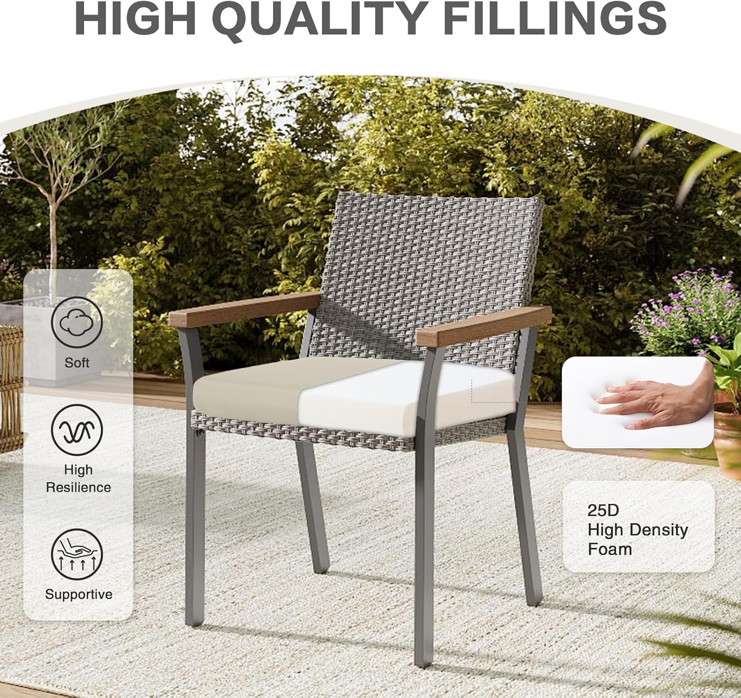 BPS 24 x 24 Inch Outdoor Chair Cushion Set of 2, Fade-Resistant and Water-Resistant Solution-Dyed Polyester Fabric Patio Seat Cushion with Removable Cover and Straps for Outdoor/Indoor Use
