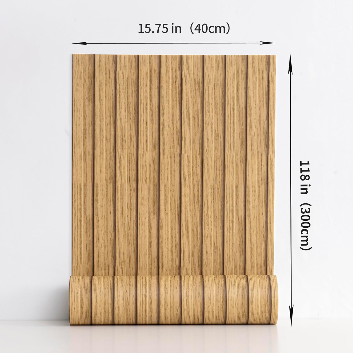 Condition photo showing New/Like New for haimin wood grain slat wall panels peel and stick faux wood thick wallpaper 118"x15.75" waterproof pet & ixpe foam paneling (yellow oak)