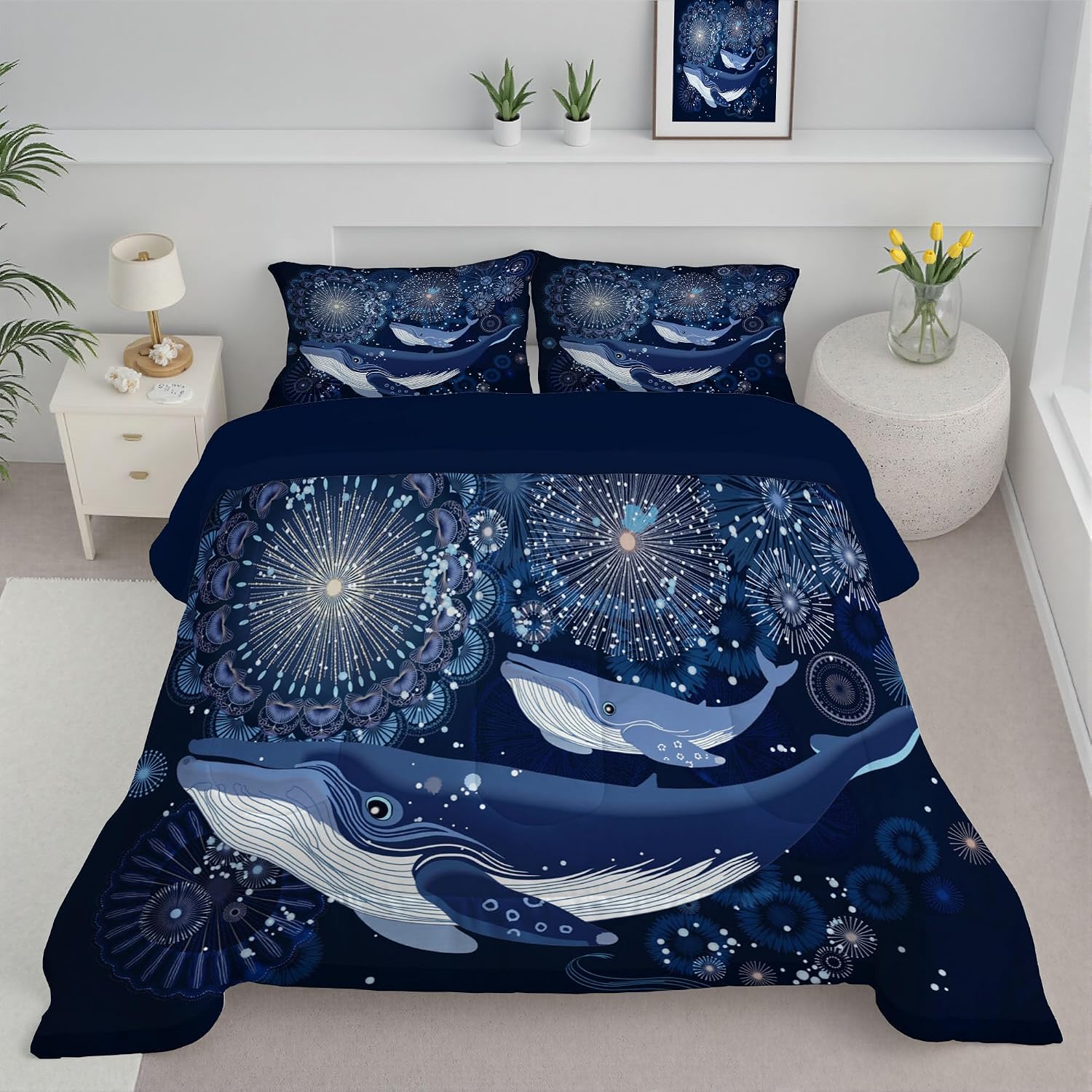 90" x 90" Coverless Duvet 7.5 Tog, Fantasy Animals Print Kids Reversible Washable Coverless Duvets, Blue Super Soft Comfy Kids Duvets, 3 Duvet with 2 Pillowcase