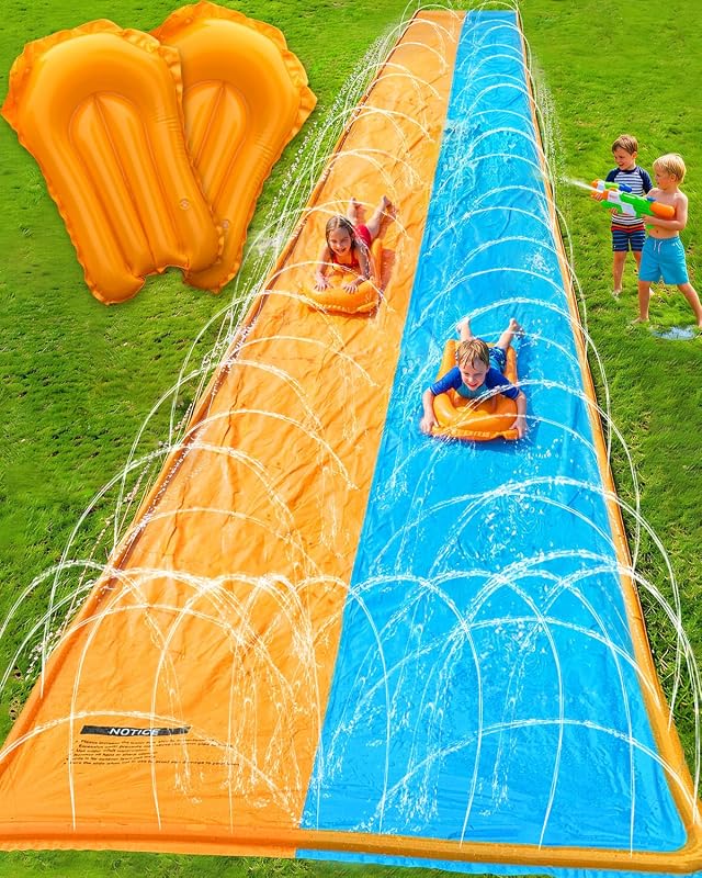 Tobogán acuático y deslizante de agua de manantial de 20 pies, tobogán acuático extra largo para niños y adultos, 2 tablas de bodyboard inflables y aspersor, toboganes acuáticos gigantes de verano resistentes, juguetes al aire libre para patio trasero