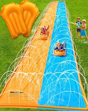Spring Water 20FT Slip and Water Slide, Extra Long Slip n Water Slide for Kids and Adults, 2 Inflatable Bodyboards and Sprinkler, Giant Summer Heavy Duty Water Slides Outdoor Toys for Backyard