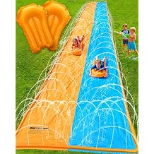 Spring Water Slip and Water Slide for Kids Backyard, 17ft*3 Racing Lanes Slip Water Slides with Sprinkler for Age 5-8 8-12, Summer Outdoor Water Toy with 3 Inflatable Bodyboards
