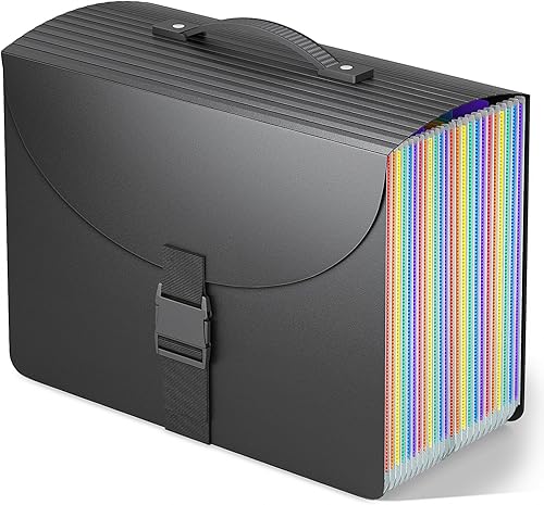 Miniatura 1 de TOPCJ Organizador de archivos de 25 bolsillos con mango de plástico, carpetas de archivos expandibles para recibos, papel, documentos, pestaña