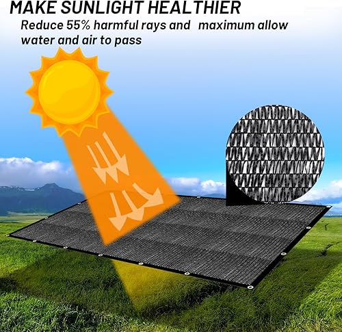 Miniatura 2 de Cool Area 55% Tela de Sombra Solar con Malla, Lona con Ojales para Cubierta de Plantas 2x5m, Toldo para Patio, Jardín, Pérgola, Invernadero, Negro