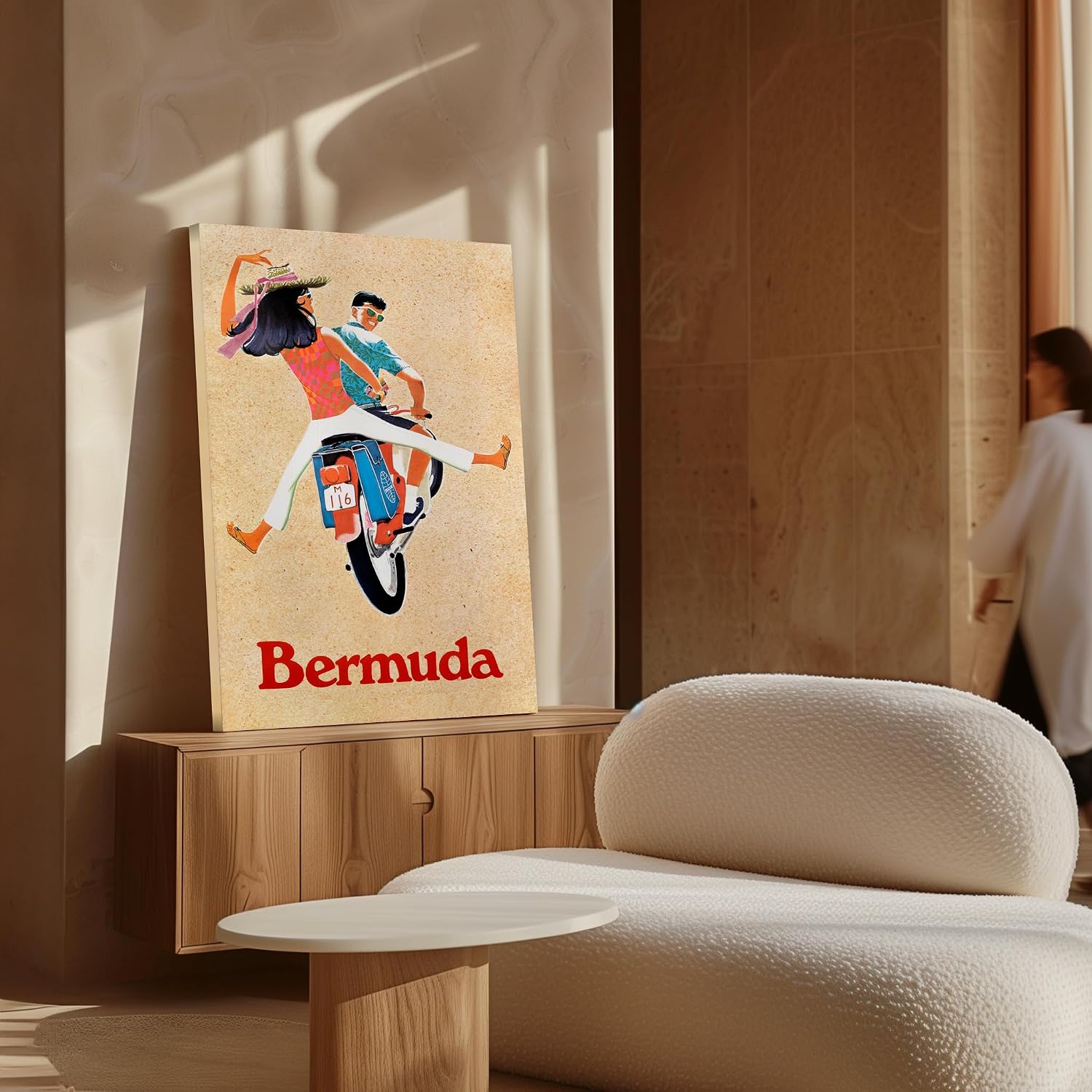 Poster Master Vintage Travel Canvas - Bermuda Print - Motorcycle Art - Fun Gift for Bike Enthusiast, Travel Lover - Chic Wall Decor for Living Room, Bedroom, Office - 8x10 STRETCHED Canvas