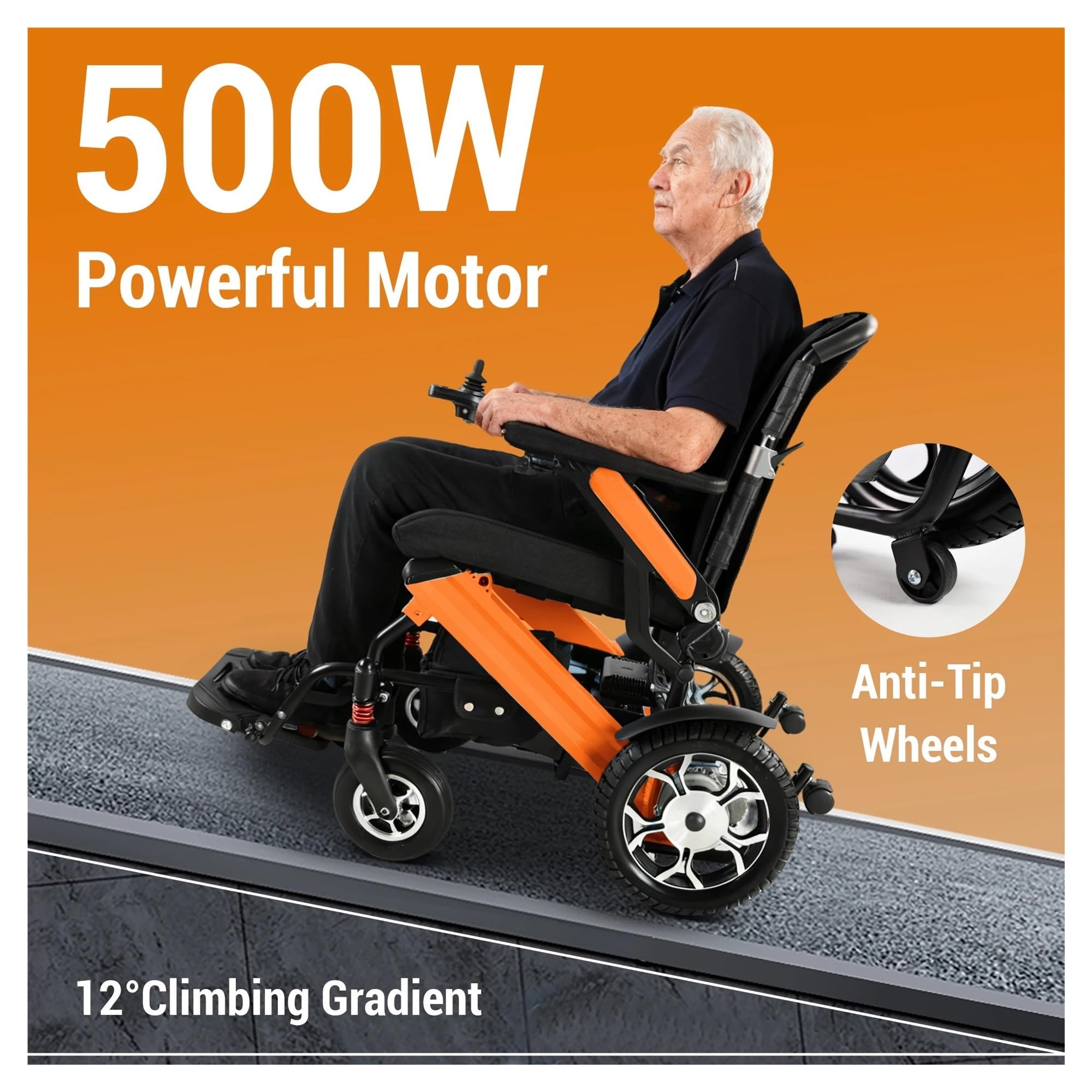 Silla De Ruedas Eléctrica Plegable, 48 Km Hasta 150KG, Motor 500W, Con Batería Litio Extraíble 13Ah Movilidad Cómoda Fluida