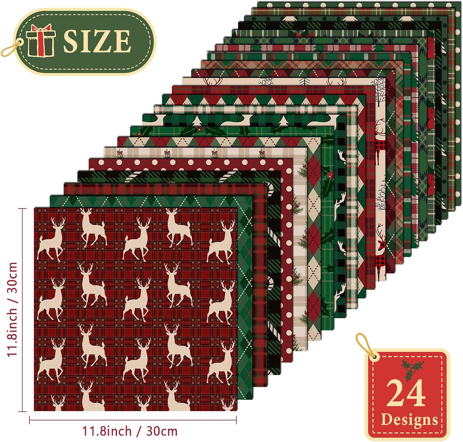 Lonfliness 48PCS Christmas Scrapbook Paper 12x12in Xmas Scrapbook Specialty Papers 24 Styles Retro Merry Christmas Decorative Paper Folded Flat DIY for Card Making Photo Album Journal Craft Decoration