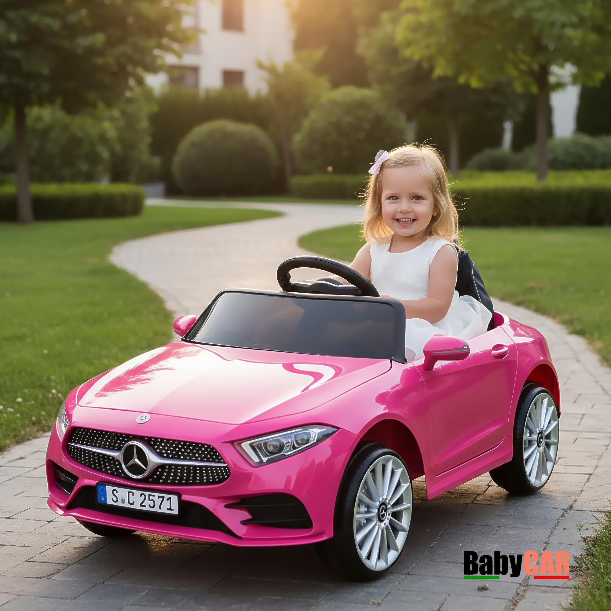 BabyCar Mercedes CLS 350 AMG Macchina Elettrica per Bambini 12V 2 Motori 25W Telecomandata Sedile in Pelle Porte Apribili MP3 USB Licenza Ufficiale Rosa