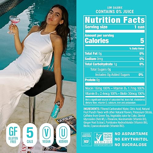 Vista 2 de GORGIE Variedad tropical, bebida energética natural sin azúcar, espumosa, bebidas energéticas saludables, té verde, biotina, vitaminas B, 150 mg