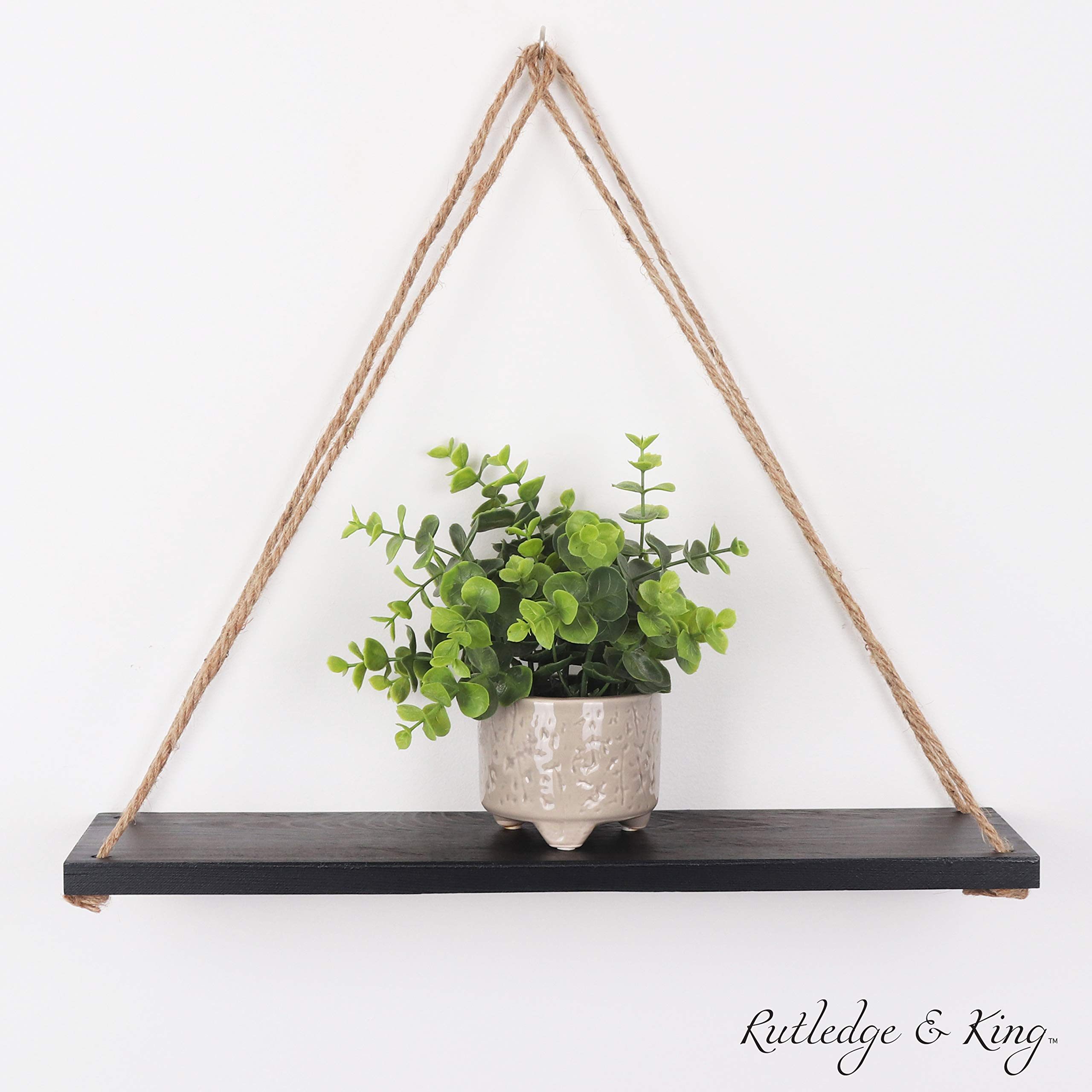 Amazon Com Rutledge King Hanging Wall Shelves Black Hanging Rope Shelf Wooden Hanging Storage Shelves Modern Swing Rope Floating Shelf Black 2 Pack Home Kitchen