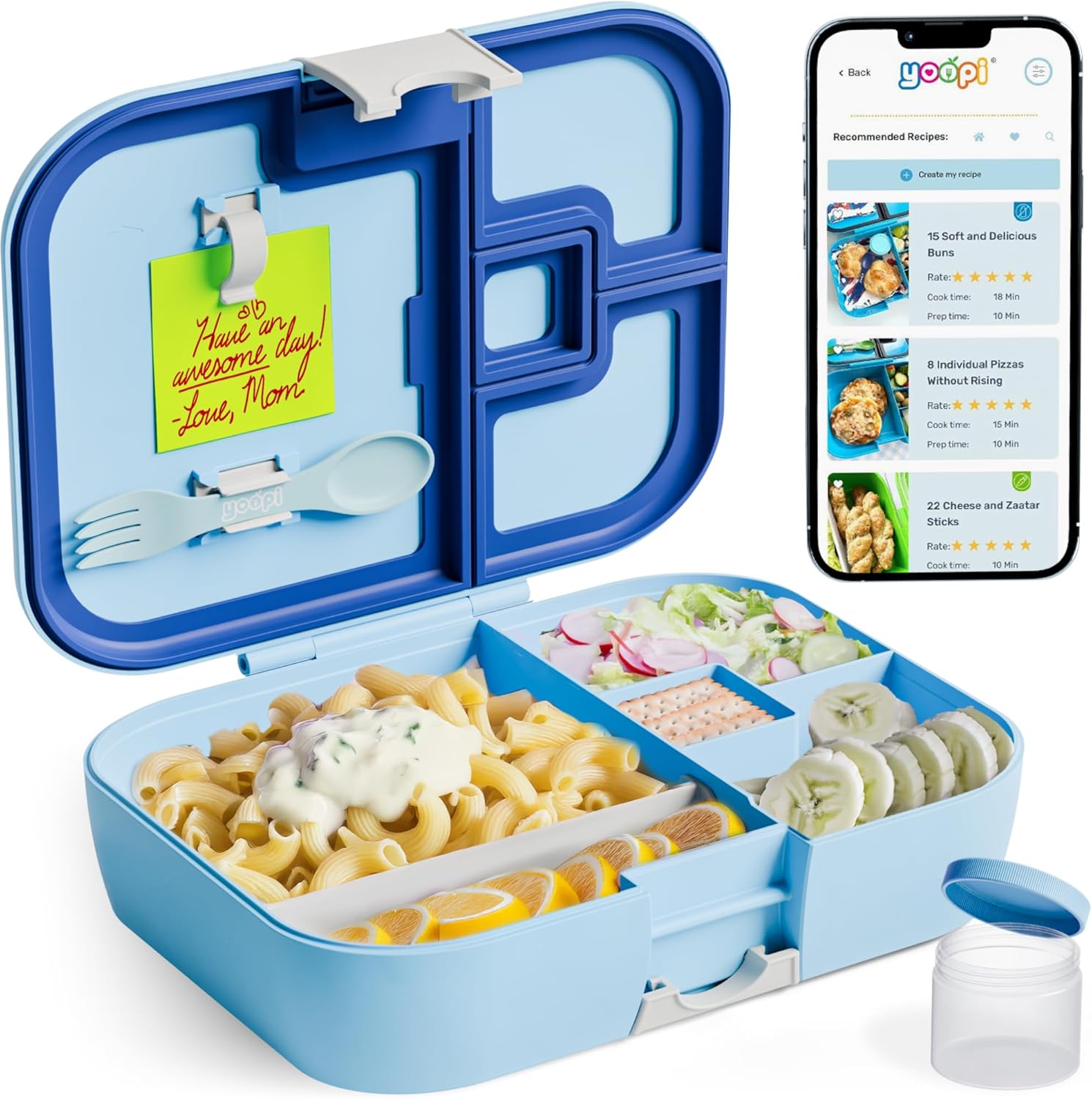 YOOPI Lonchera Bento para niños, a prueba de fugas, sin BPA, con compartimentos. Planificación de comidas saludables en línea, duradera, fácil de