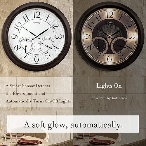 Miniatura 2 de Reloj iluminado para interiores y exteriores de 18 pulgadas con sensor inteligente y luz nocturna, impermeable, reloj de pared grande con termómetro