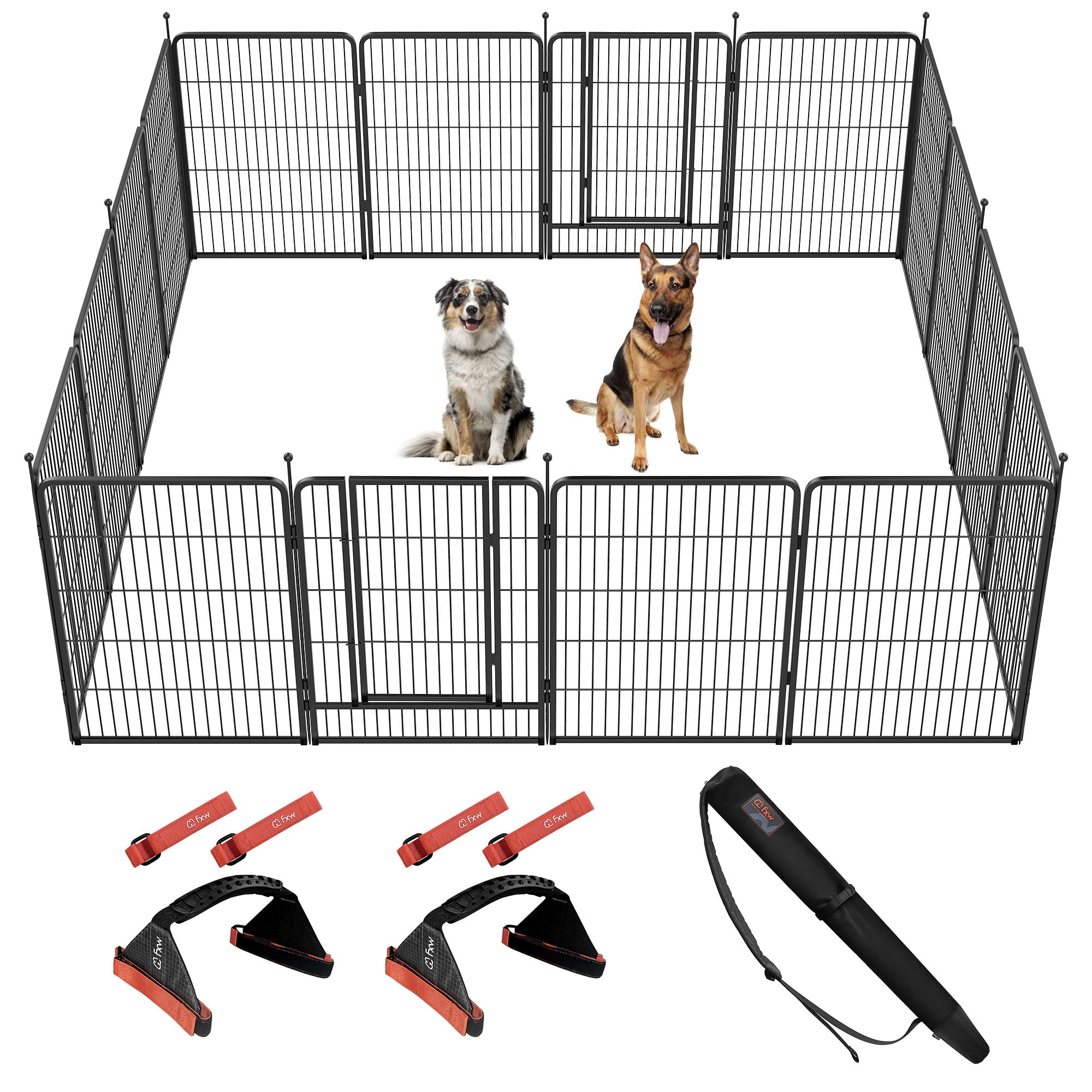 FXW Instant Unleashed Dog Playpen, Portable Pet Fence for Outdoor, RV Trips, and Camping, 40 inch, 16 Panels for Medium and Large Dogs with Easy-Carry Straps (2 Pack) and Stake Bag│Patented