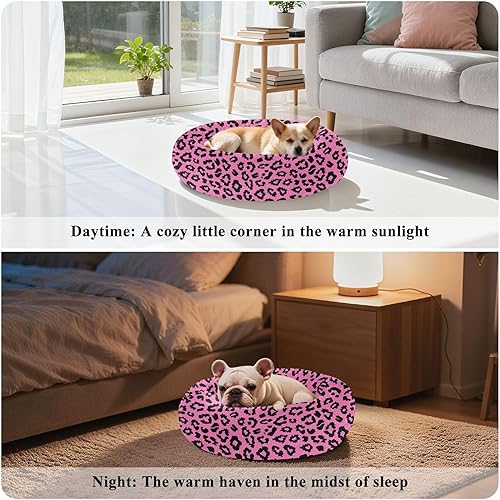 Miniatura 4 de Leopard Pink Relieve Stress Pet Dog Bed fluffier Calming Bed for Extra Small Size Pets Supplies cama elevada para Perros Grandes
