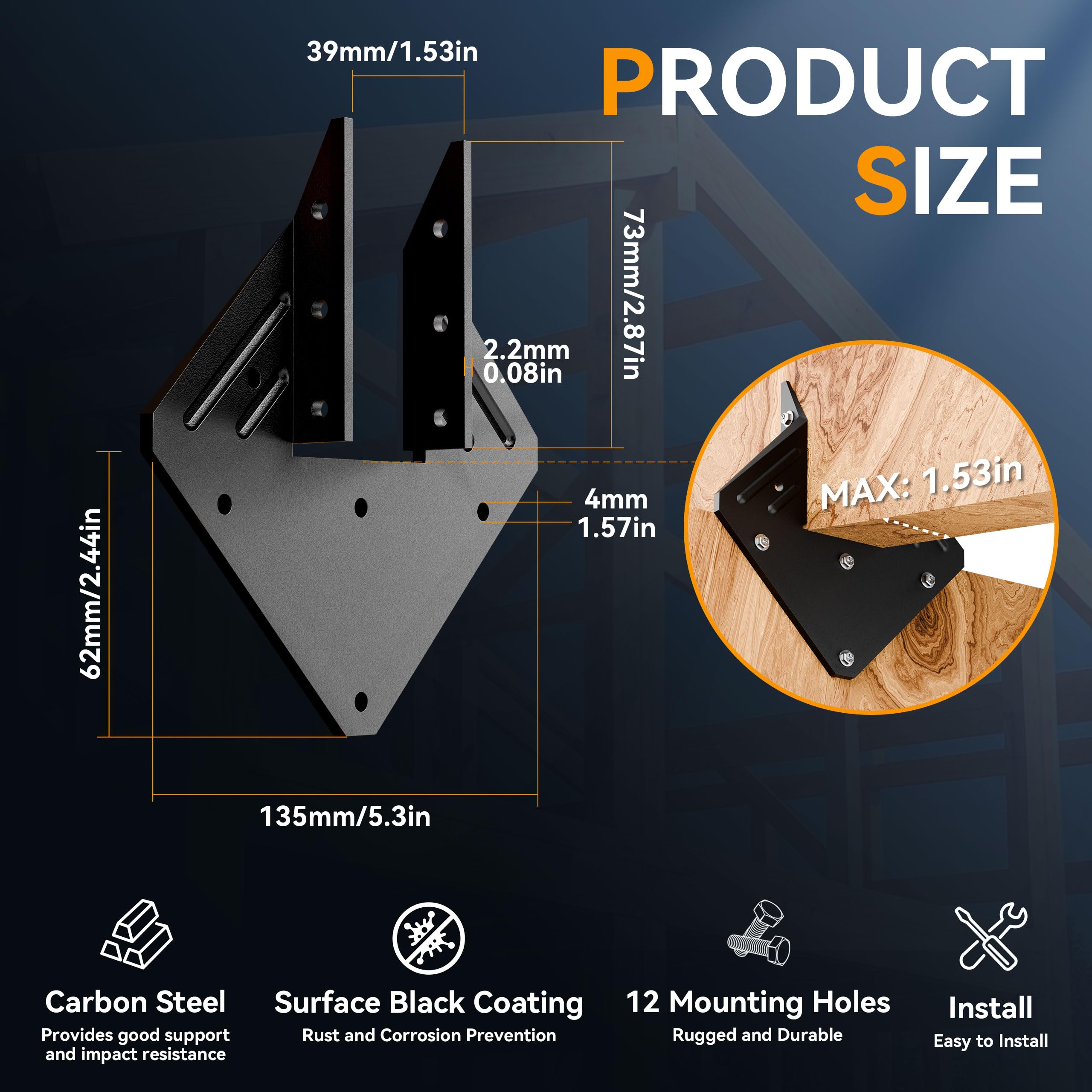 Coloch 20-Pack 18-Gauge Hurricane Ties – Hot-Dip Galvanized Steel Joist Hangers & Rafter Brackets, 5.3” X 5.3”, For Roofing Trusses, Wood Timbers, High Wind & Earthquake Resistance