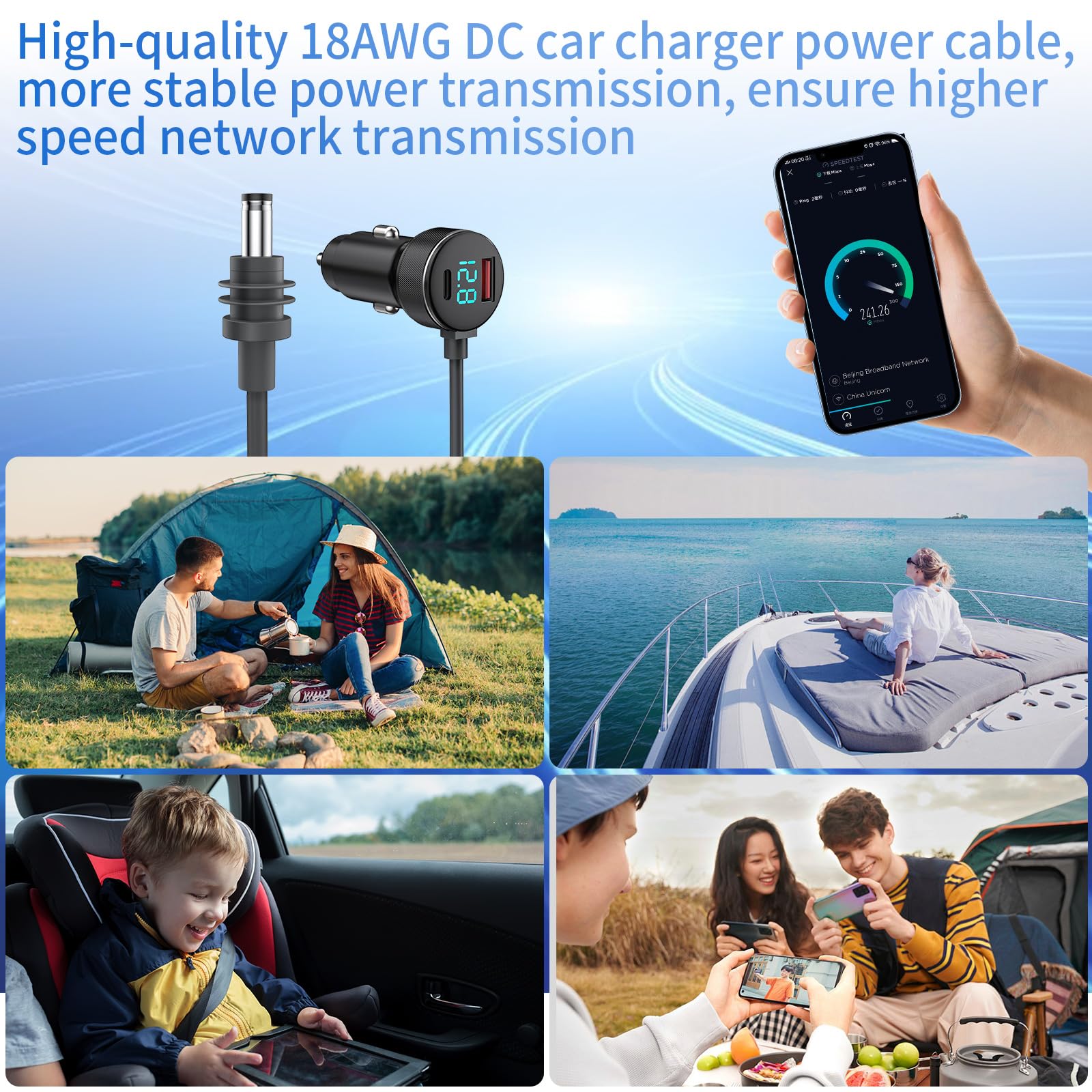 Starlink Mini DC Cable de alimentación para automóvil 3 m/10FT Pantalla digital DC Cable de alimentación impermeable para automóvil 18AWG Starlink Satellite DC Fuente de alimentación