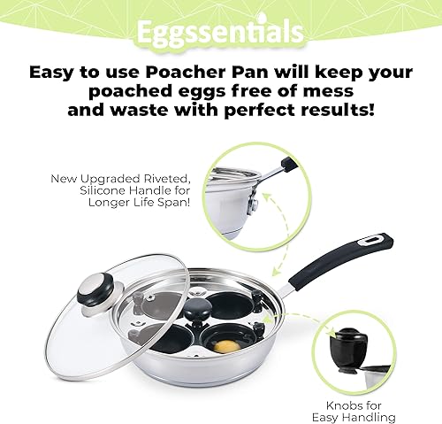 Miniatura 2 de Eggssentials - Sartén de acero inoxidable para hacer huevos escalfados de grado alimenticio libre de ácido perfluorooctanoico PFOA con espátula