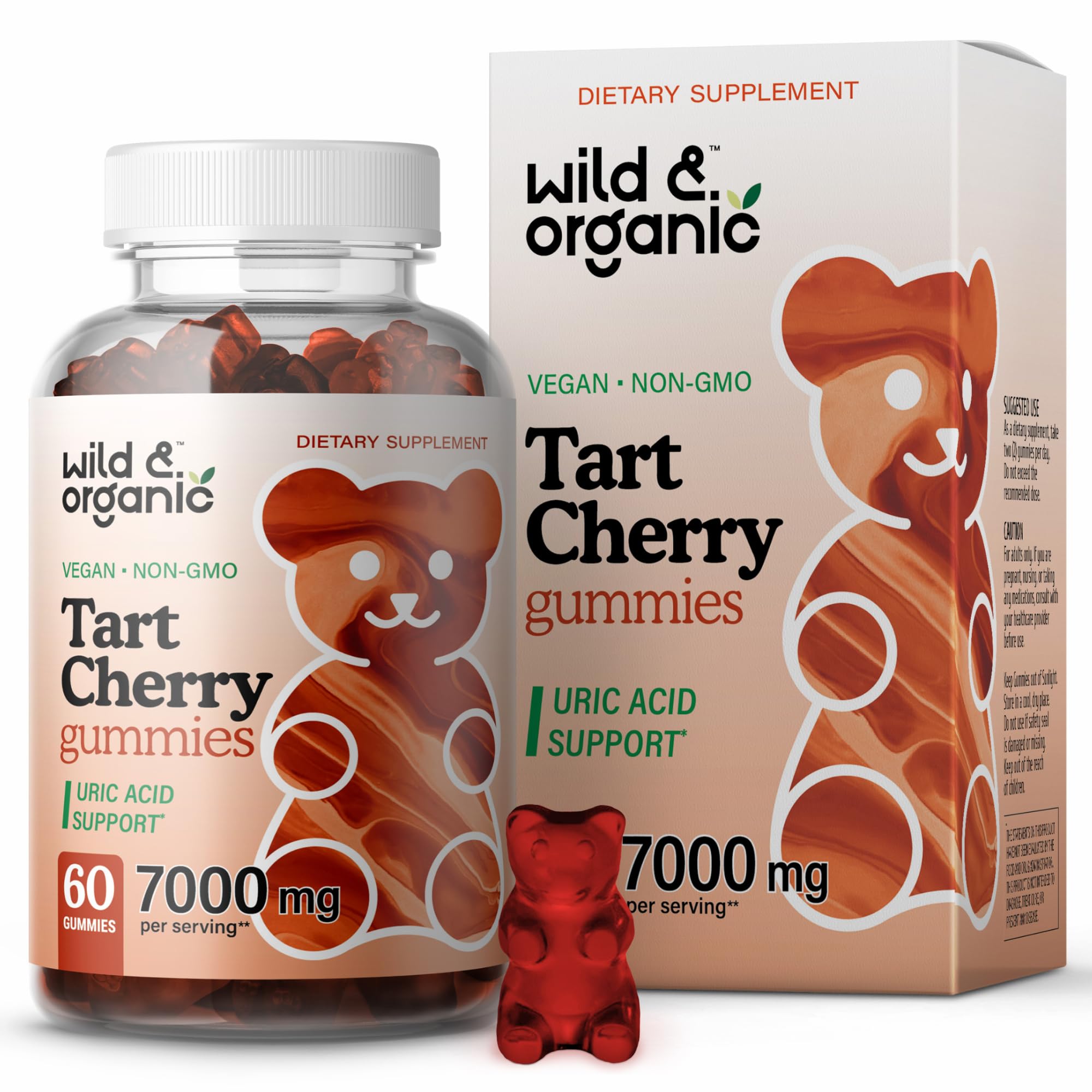 Wild & Organic Tart Cherry Gummies 7000 mg - Tart Cherry Extract Supplement for Uric Acid Support - 60 Vegan, Non-GMO Chews