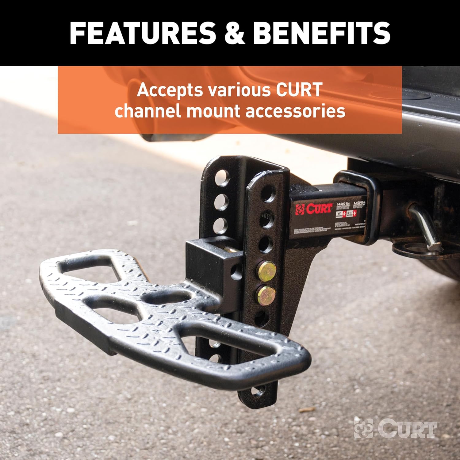 Curt Manufacturing 45907 Adjustable Trailer Hitch Mount 2-5/16" Ball Pintle Combo (fits 2" Receiver, 13,000 Lbs. Gtw, 6" Drop, 5-1/4" Rise)