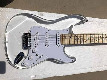 Yinfente 39 Electric Guitar Kit Clear Acrylic Guitar, Full Size Solid Body for Beginners, Maple Neck Rosewood Fretboard & LED Light Blue, Straps, Tremolo Bra, Cable, Pick SSS