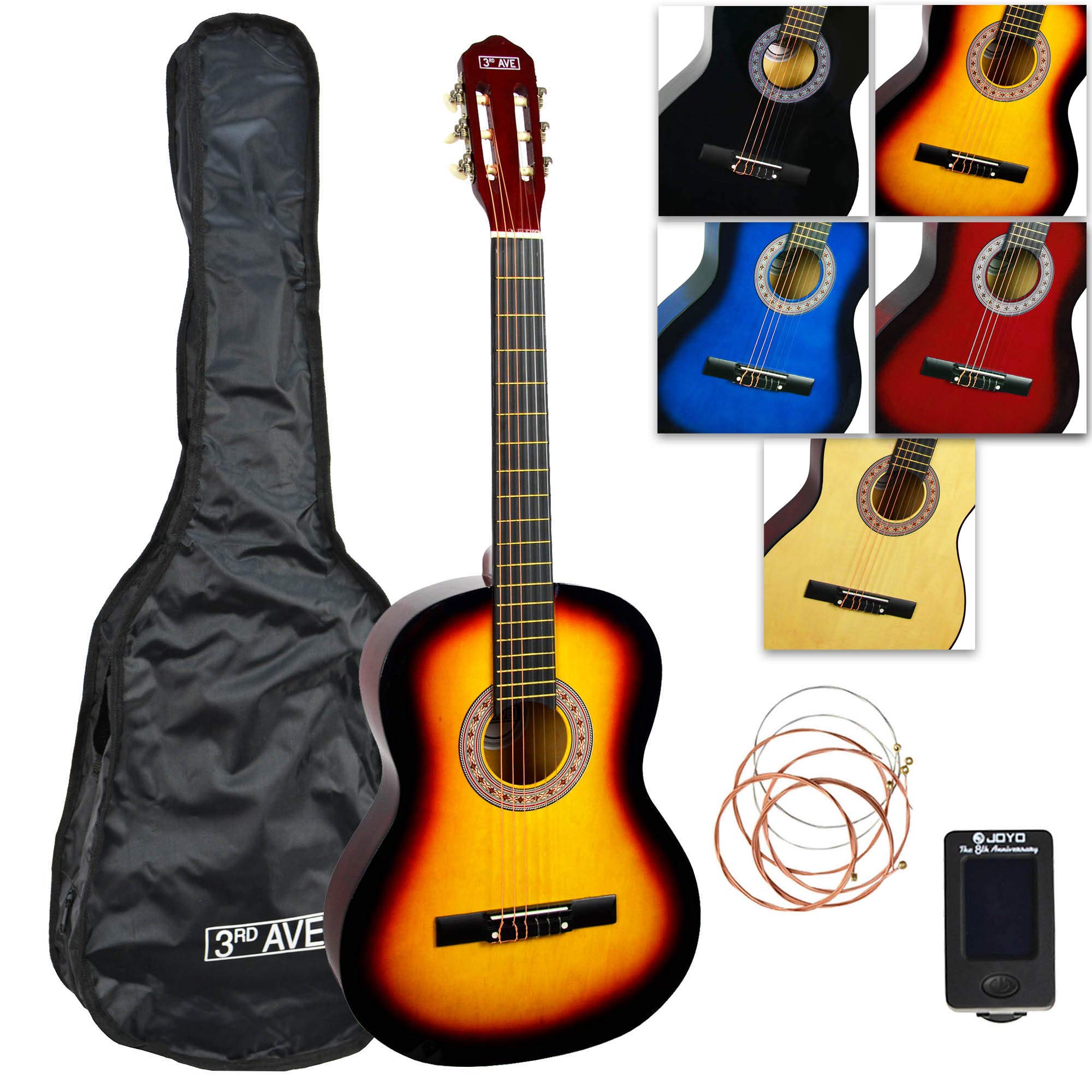 3rd Avenue 3/4 Size Kids Classical Guitar Spanish Nylon String Beginner Pack Bundle - 6 Months FREE Lessons, Bag, Strings – Sunburst
