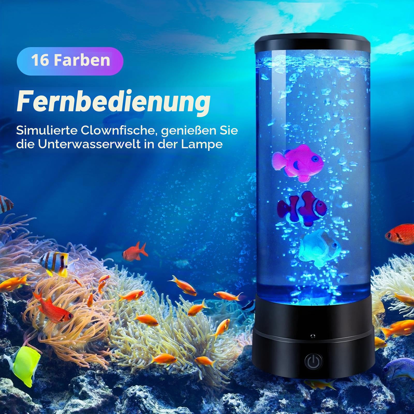 Bubble Fish Lampe für Kinder, künstliches Aquarium-Nachtlicht, sensorisches Nachtlicht mit 16 Farben, Lavalampen, schwimmend, bewegliche Aquarium-Lichter