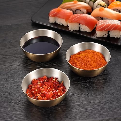 Miniatura 7 de Moxinox Tazas de salsa de 3 onzas, 24 piezas de acero inoxidable de dos tonos. Recipientes reutilizables apilables para porciones para muestreo,