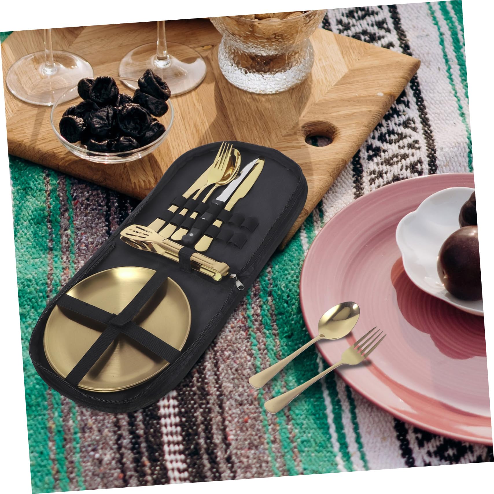 Campingbesteckset aus Edelstahl mit Tragetasche Leicht zu Reinigen und Tragbar für Outdoor Camping und Picknick