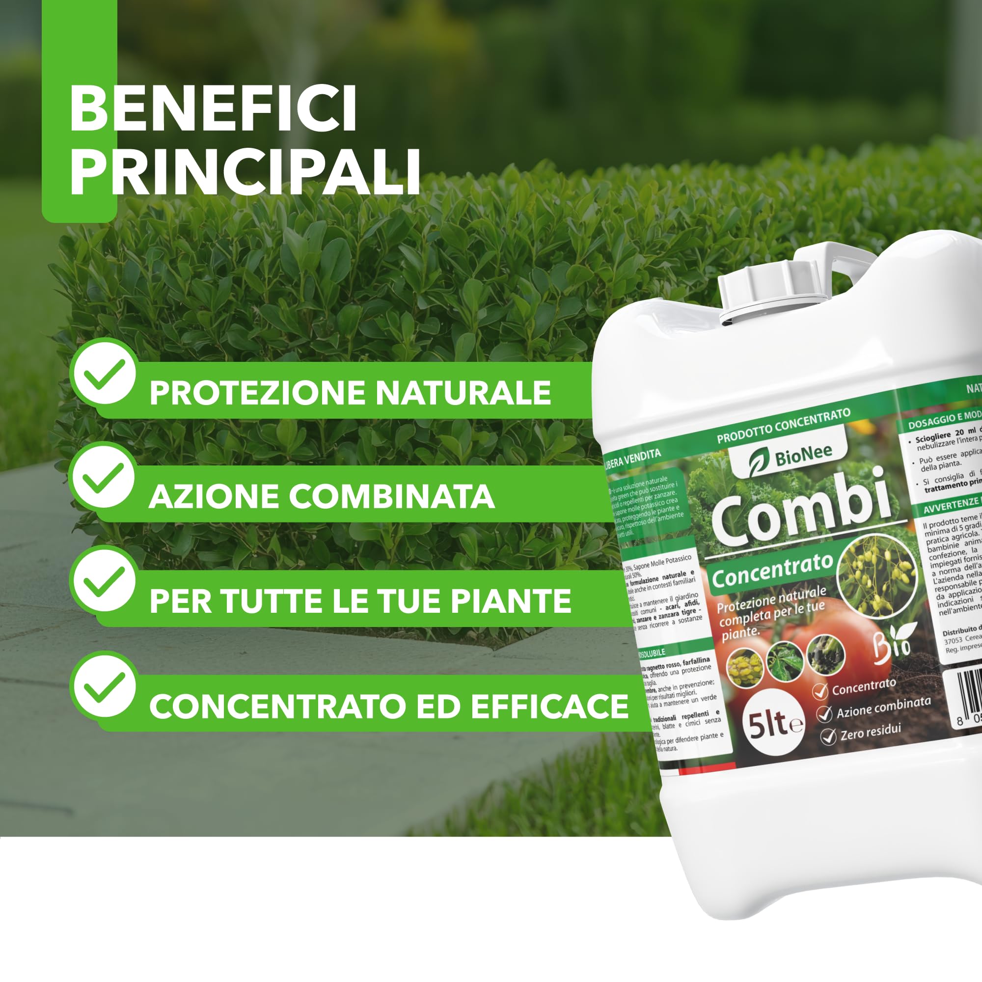 Combi Concentrato BioNee – Trattamento Naturale per Piante con Olio di Neem + Sapone Molle | Contra Afidi, Cocciniglie, Acari, Parassiti | Idrosolubile da Diluire (5 litri)