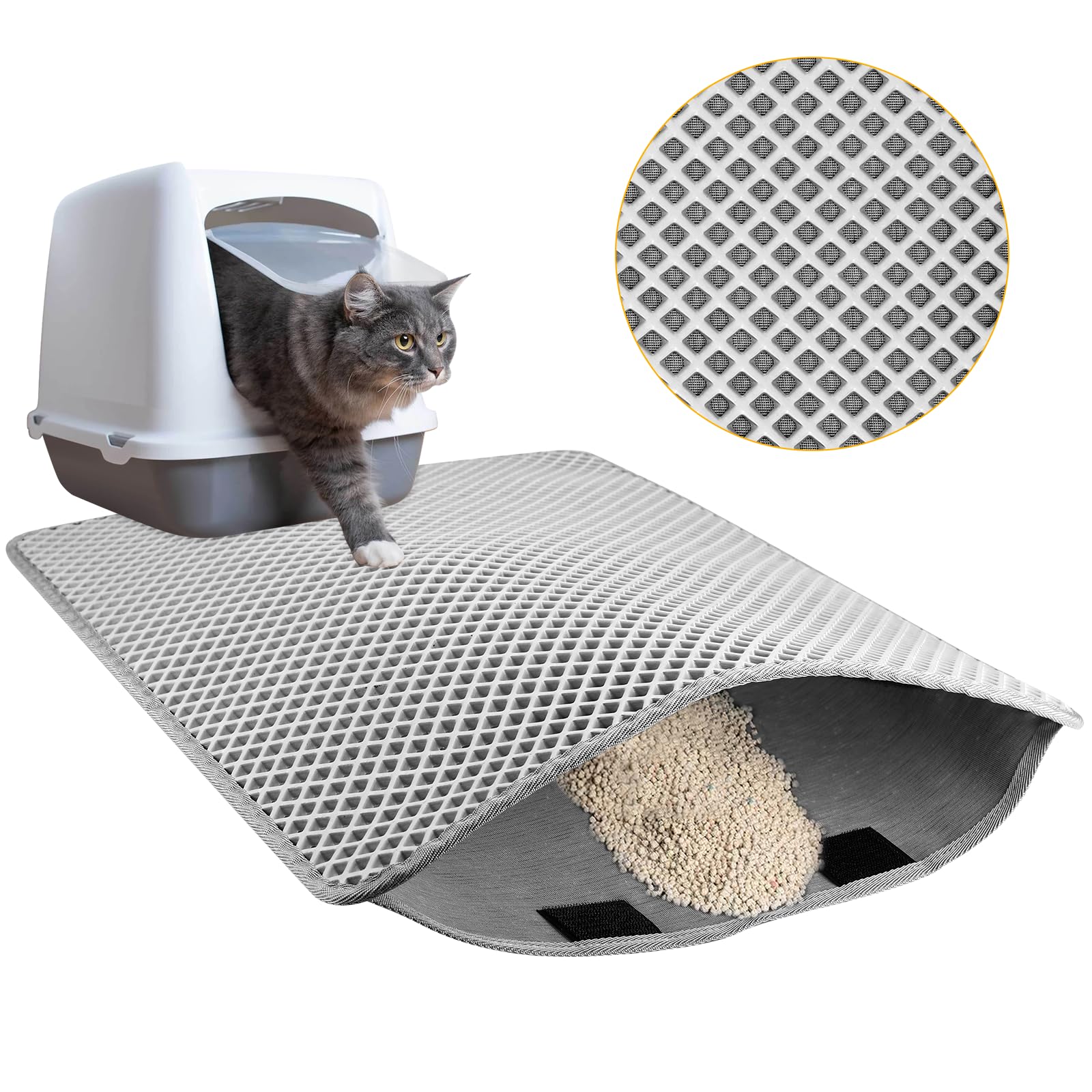 Alfombra Gatos Arenero, 46×60cm Alfombra para Gatos, Estera de Arena para Gatos, Alfombrilla Arenero Gato Impermeable, Diseño de Doble Capa en Forma de Panal, Cat Litter Mat, Alfombra de Basura, Gris
