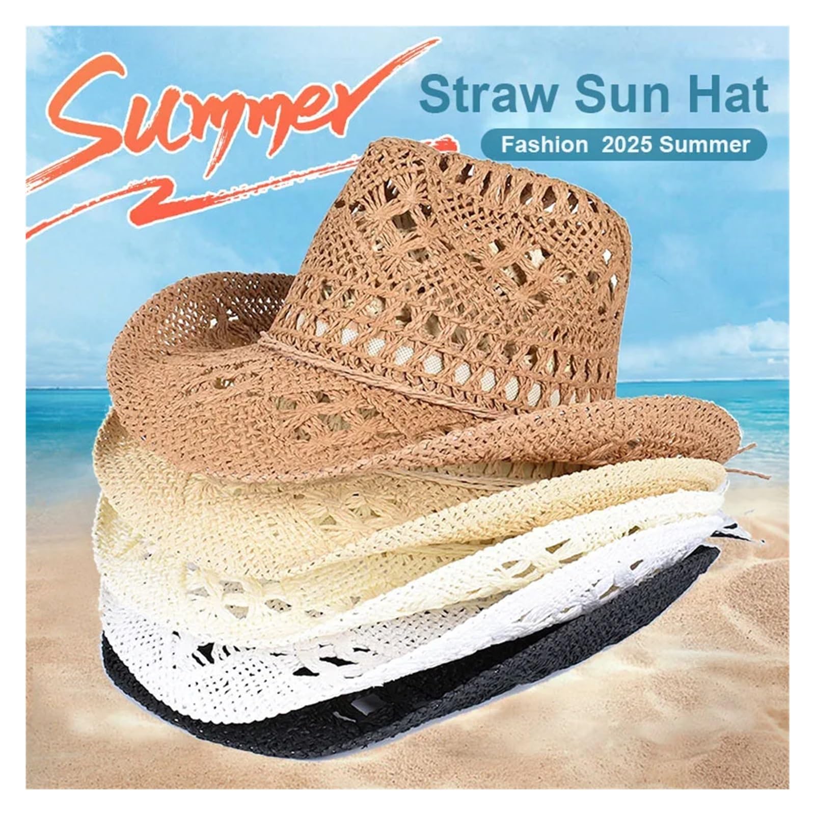 Sombrero de vaquero for mujer y hombre, gorra playa, sombrero, paja, vintage Para Halloween y Festivales