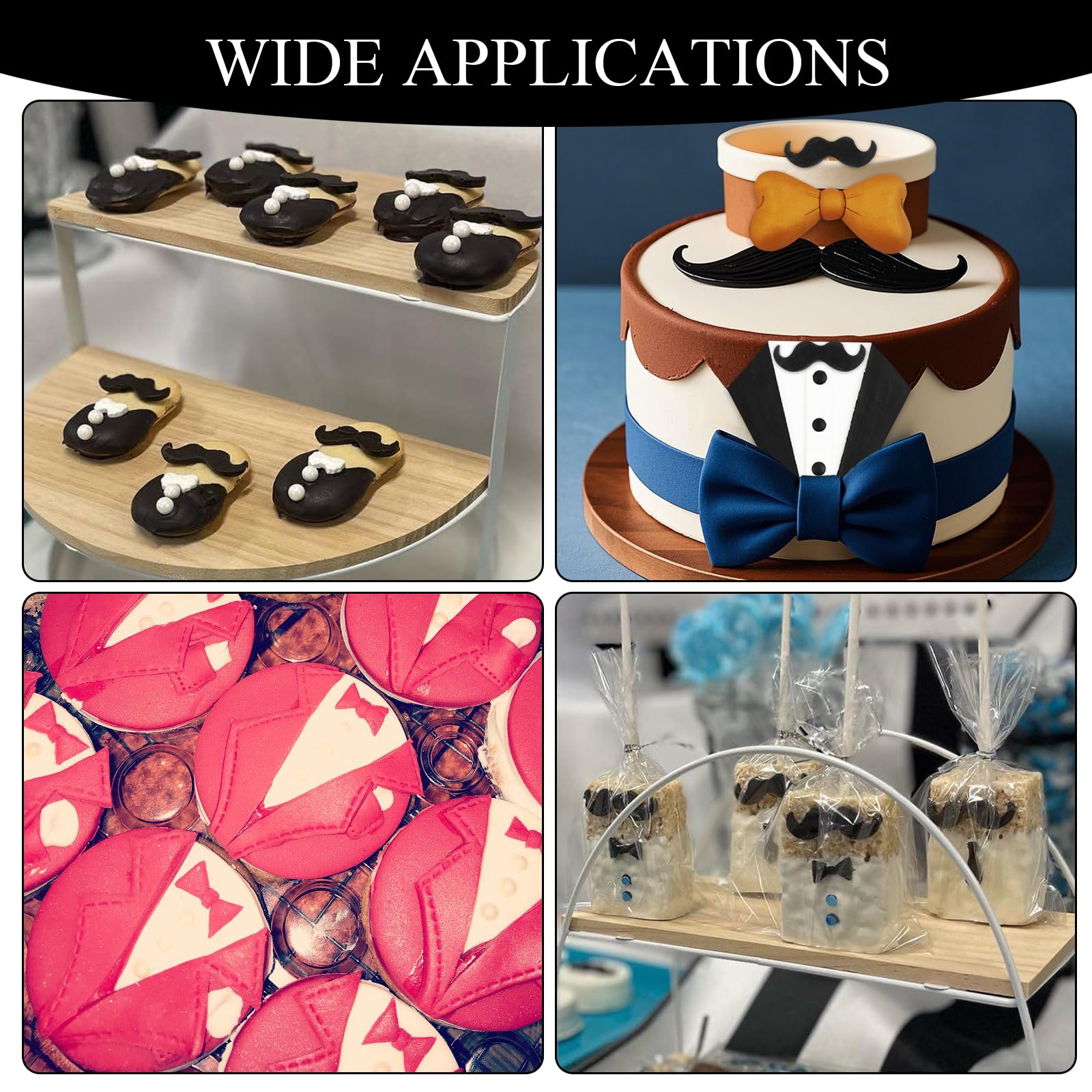 Mustache & Bow Tie Silicone Molds - 4 Pack Fondant Chocolate Mold Set For Cake Decorating, Father's Day
