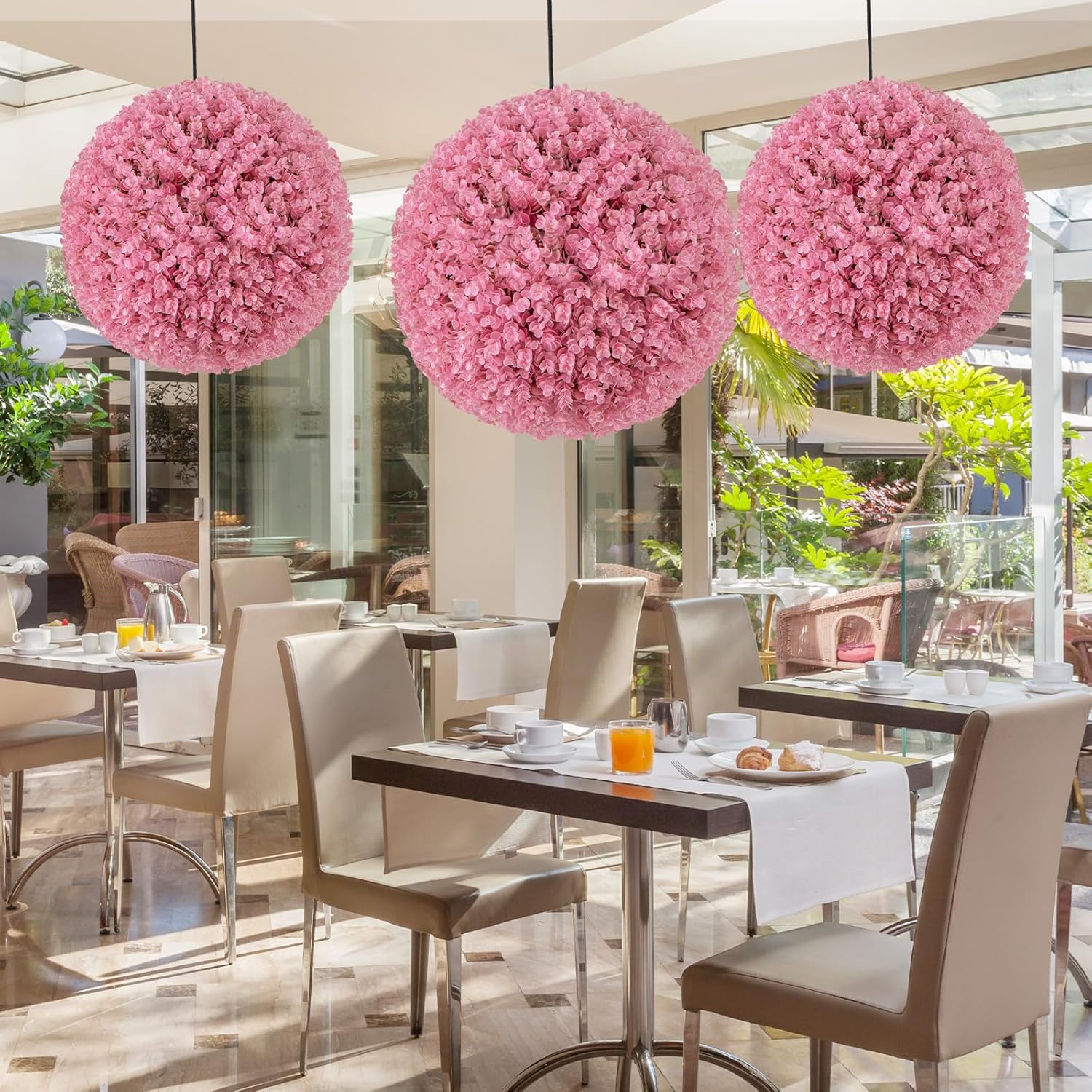 Goplus 17.5 Inch Topiary Balls Artificial Outdoor Set of 2, Faux Pink Eucalyptus Decorative Balls, Fake Plant Sphere, Round Artificial Plant Balls for Front Door, Porch, Backyard, Home Décor