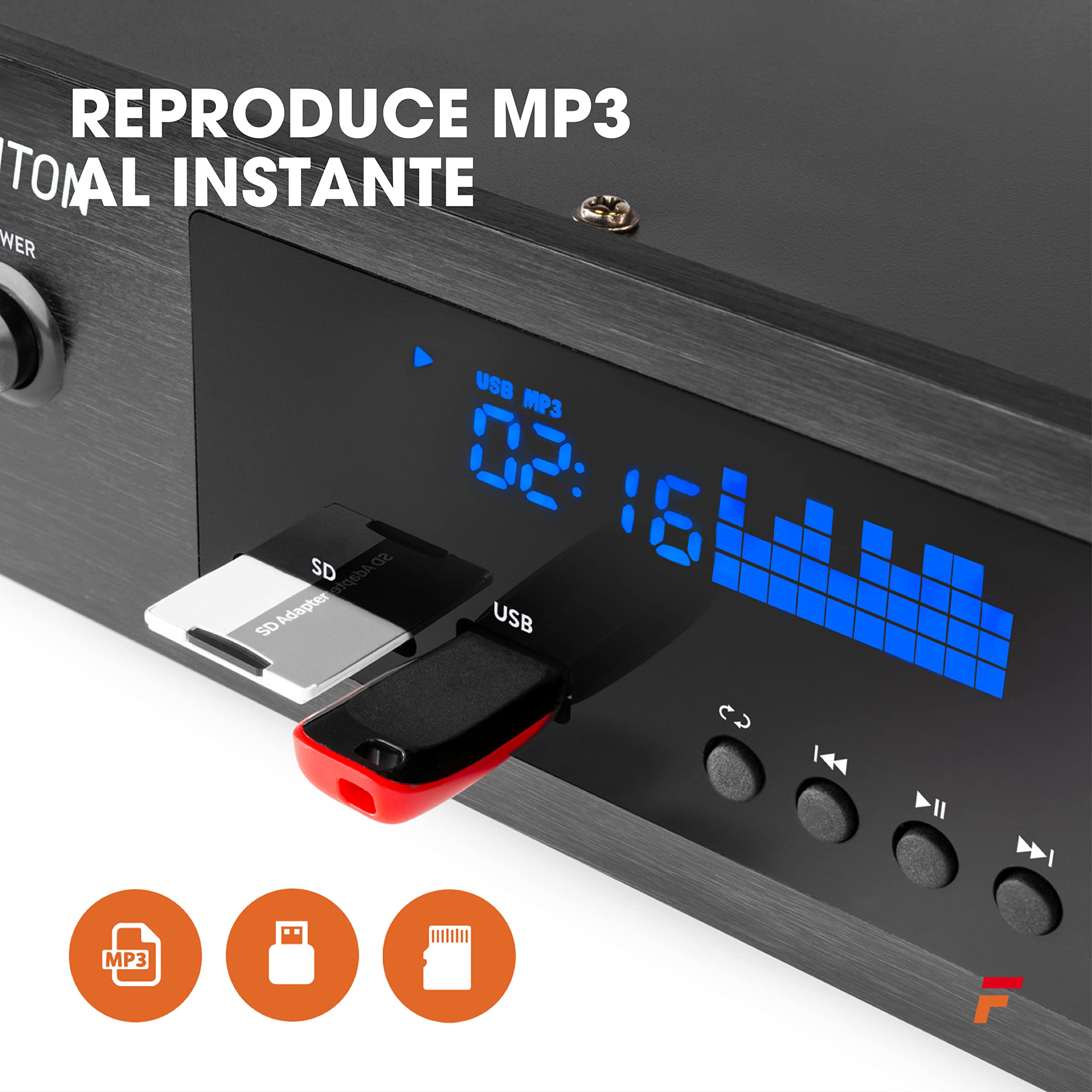 Fenton AV550BT Amplificador 5.1 Bluetooth USB FM 320W | Amplificador Surround 5.1 con Bluetooth, radio FM y reproductor MP3, para cine en casa y música
