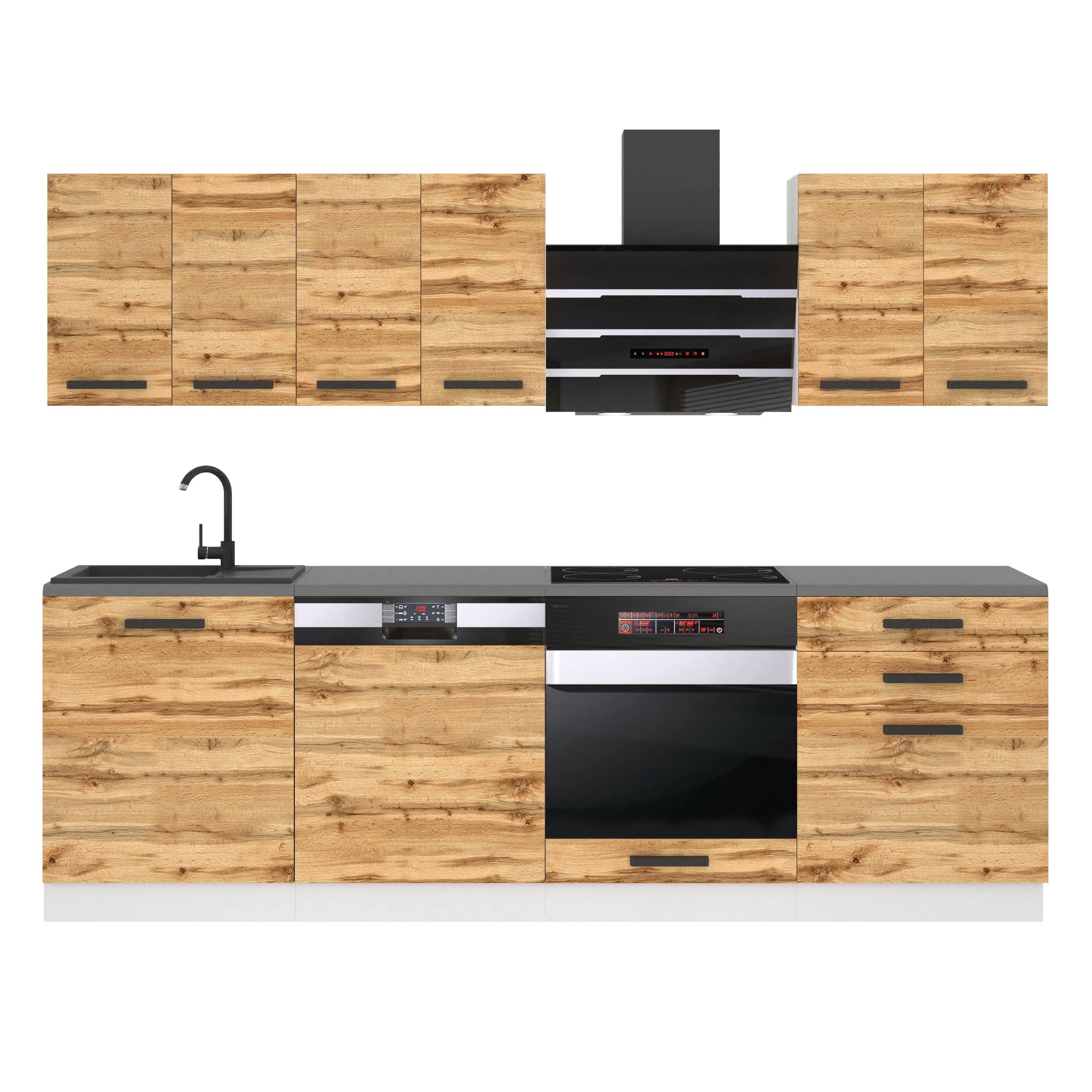 Belini cucina 240 cm Susan, senza piano di lavoro, rovere Wotan