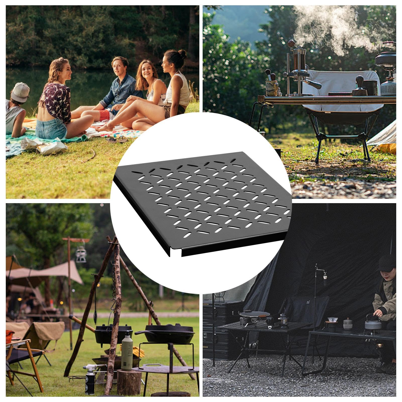 Mesa de camping portátil – Vajilla plegable resistente al óxido | Platos de comedor expandibles de corte de alta precisión para suministros y eventos al aire libre