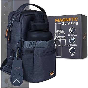 M2C Premium Magnetic Gym Bag, Attaches to Gym Equipment, Holds 12 lbs, Gym Pouch with Water Bottle Pocket, Phone Storage, Key Clip, Adjustable Sling Strap, Ideal for Sports, Work and Travel