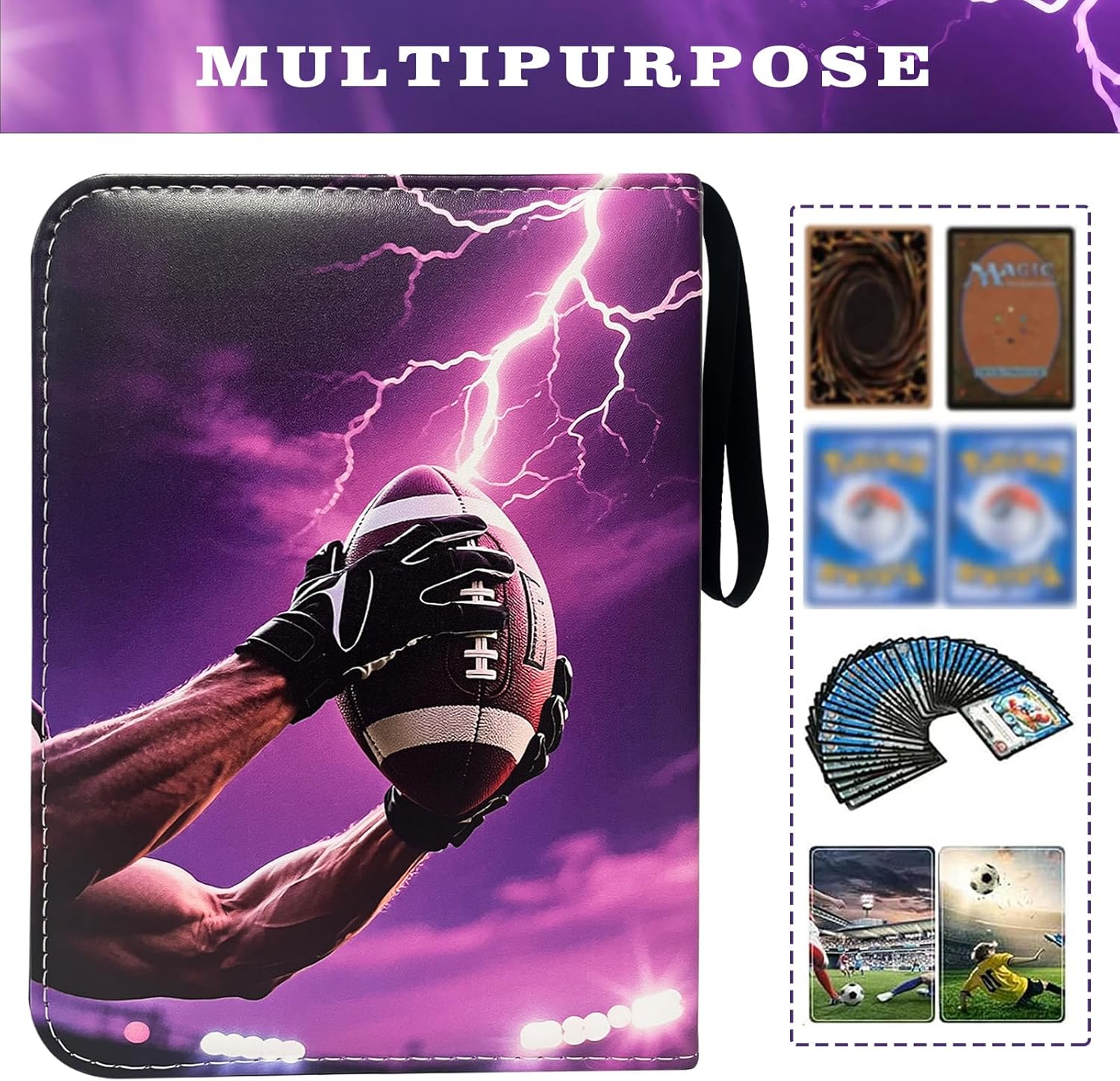400 Pockets Football Card Binder with Sleeves, Football Trading Cards Binder Collectible Trading Card Albums Organizer Case Fits 400 Cards with 50 Removable for Sports Game Cards