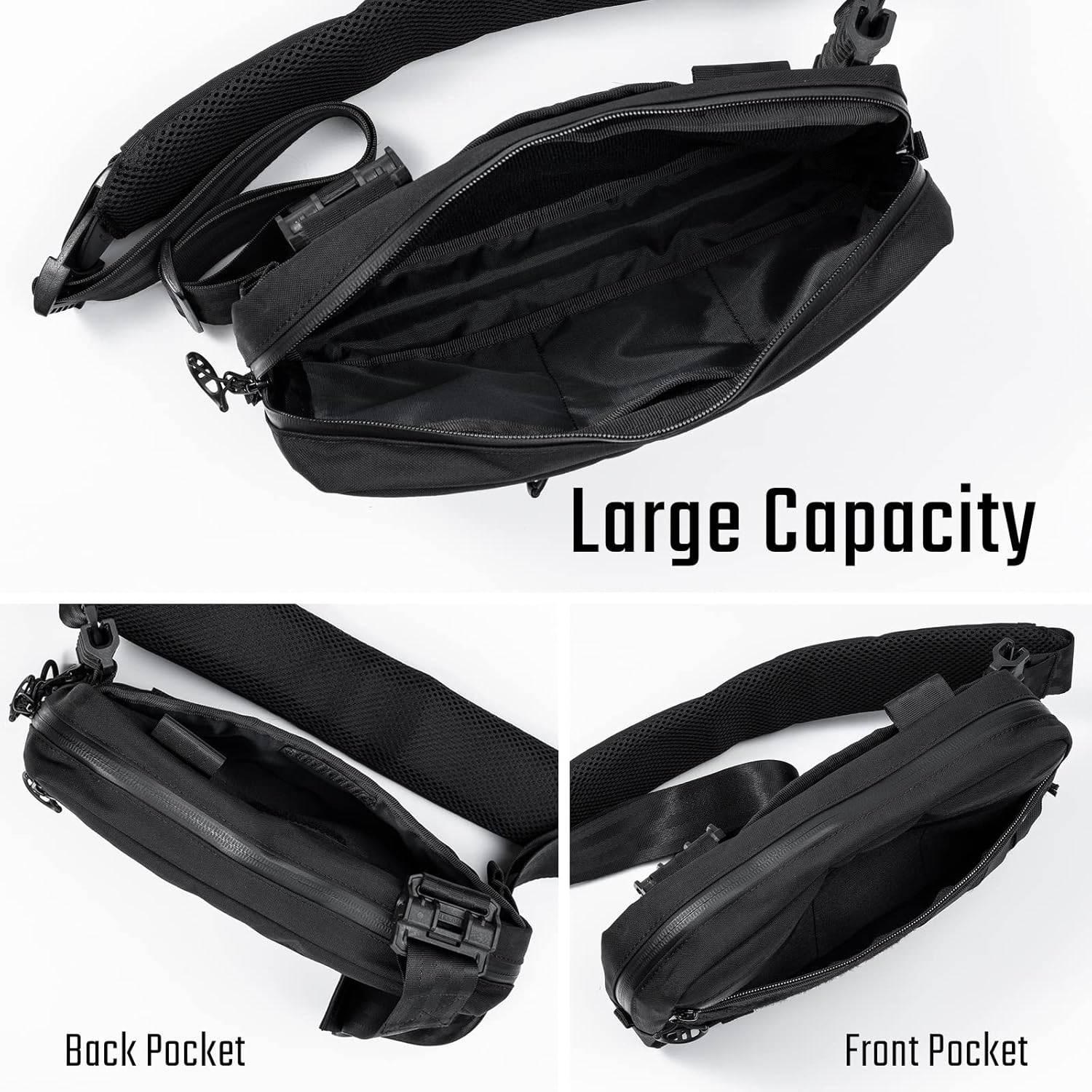 TACTICAL_GEEK Cache L3 EDC Sling Bag Chest, Lightweight Shoulder Daypack, 500D Nylon, Travel Hiking Concealed Carry, Crossbody Bag, Tactical Backpack, Hiking Ambidextrous Strap Black - Image 5